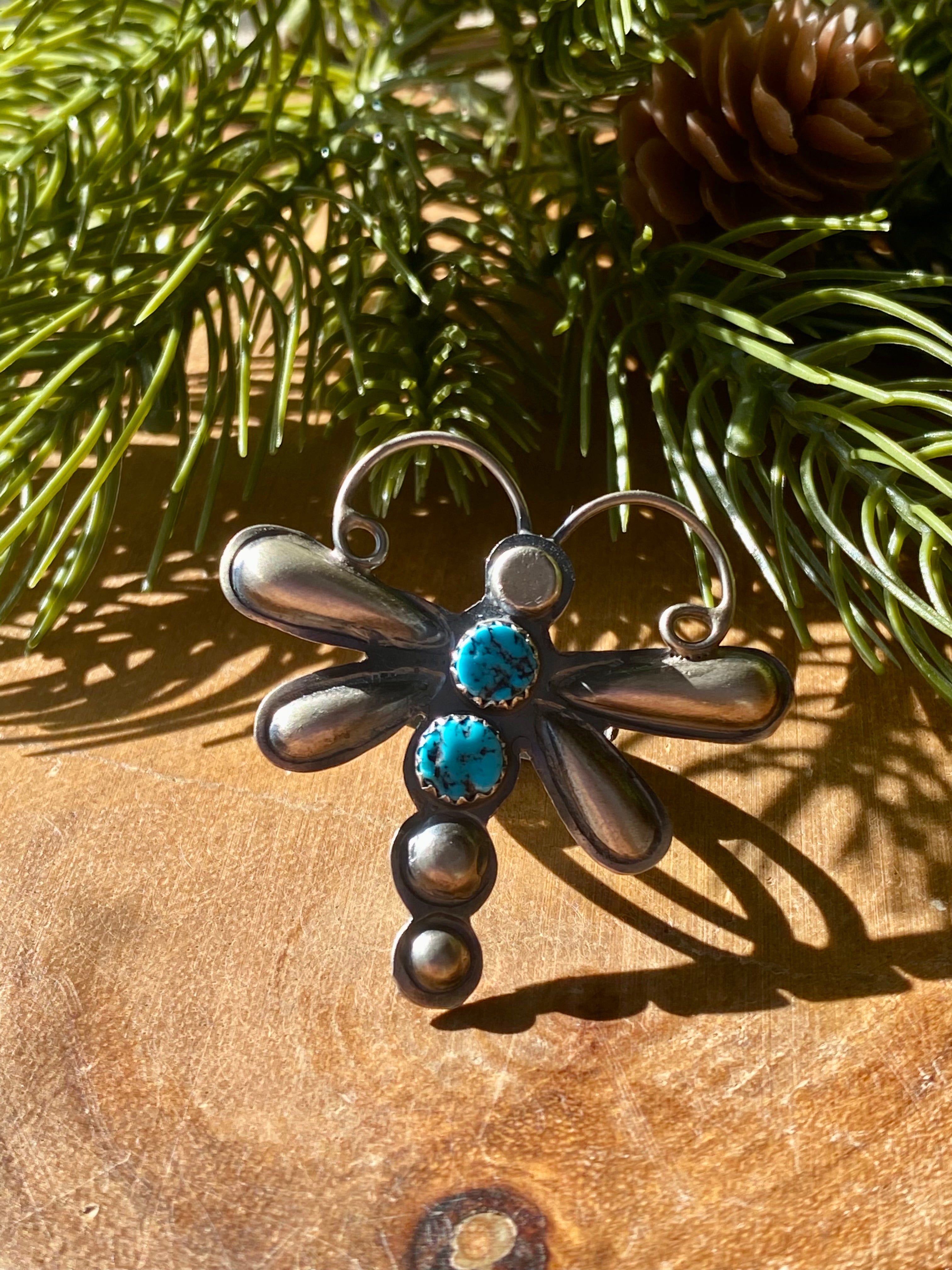 Tim Yazzie Kingman Turquoise & Sterling Silver Dragonfly Ring Size 7