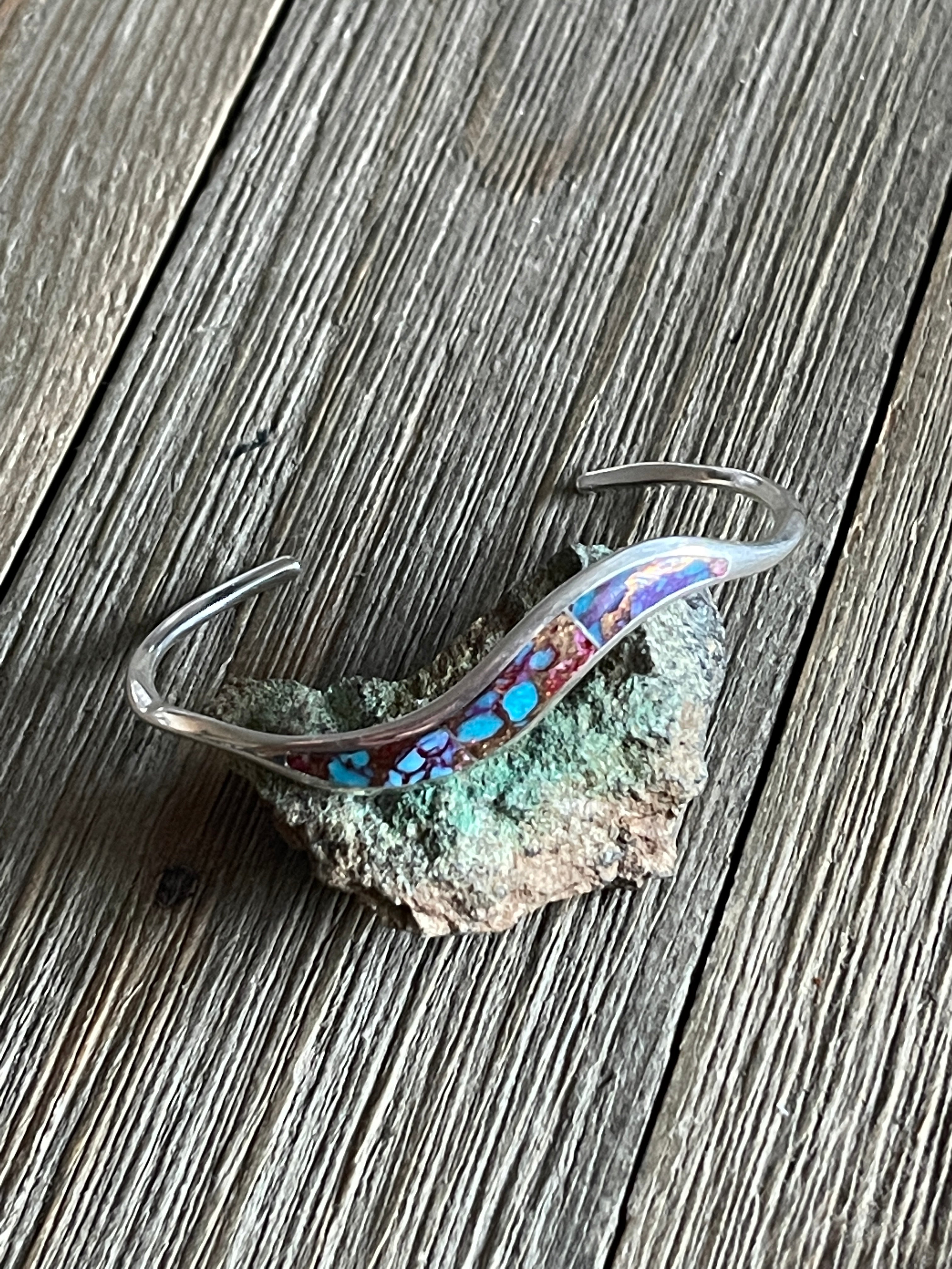 Navajo Pink Mohave Turquoise & Sterling Silver Cuff Bracelet