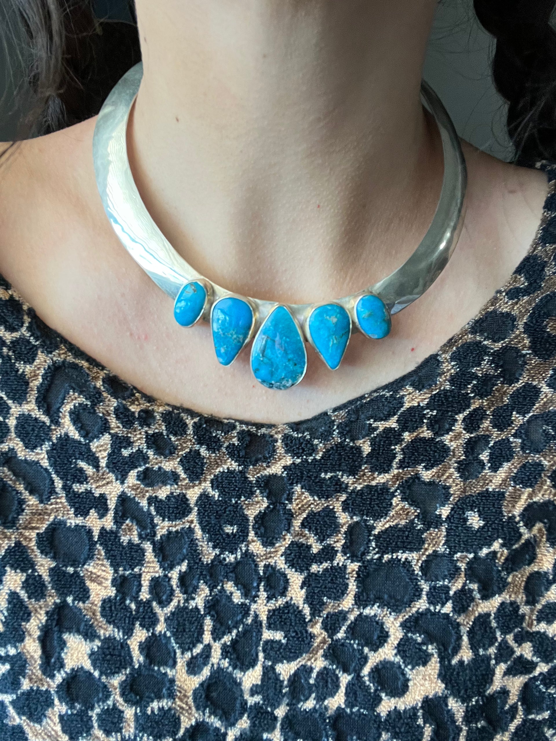 Larry Kaye Kingman Turquoise & Sterling Silver Choker Necklace