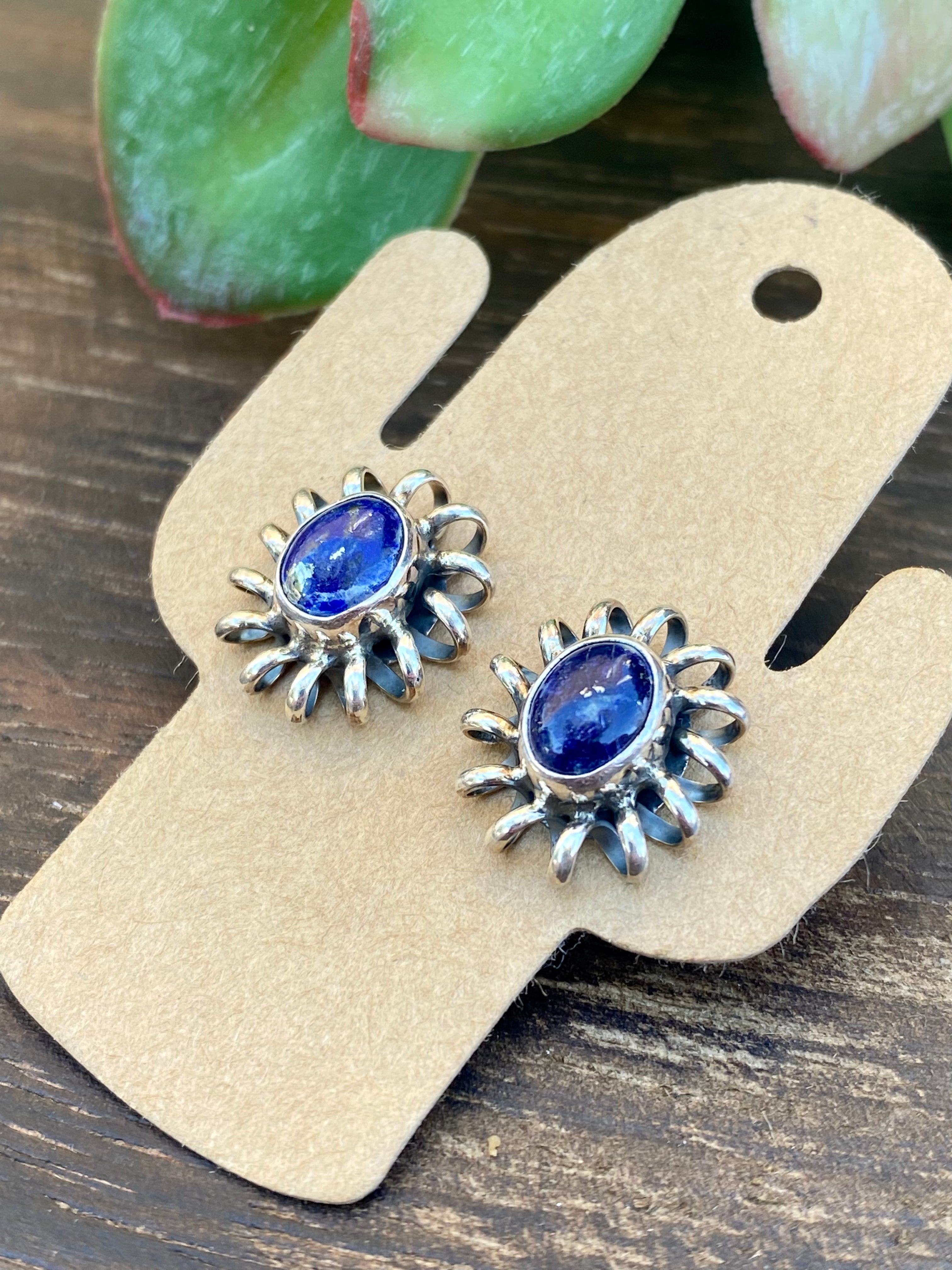 Navajo Made Lapis & Sterling Silver Post Earrings