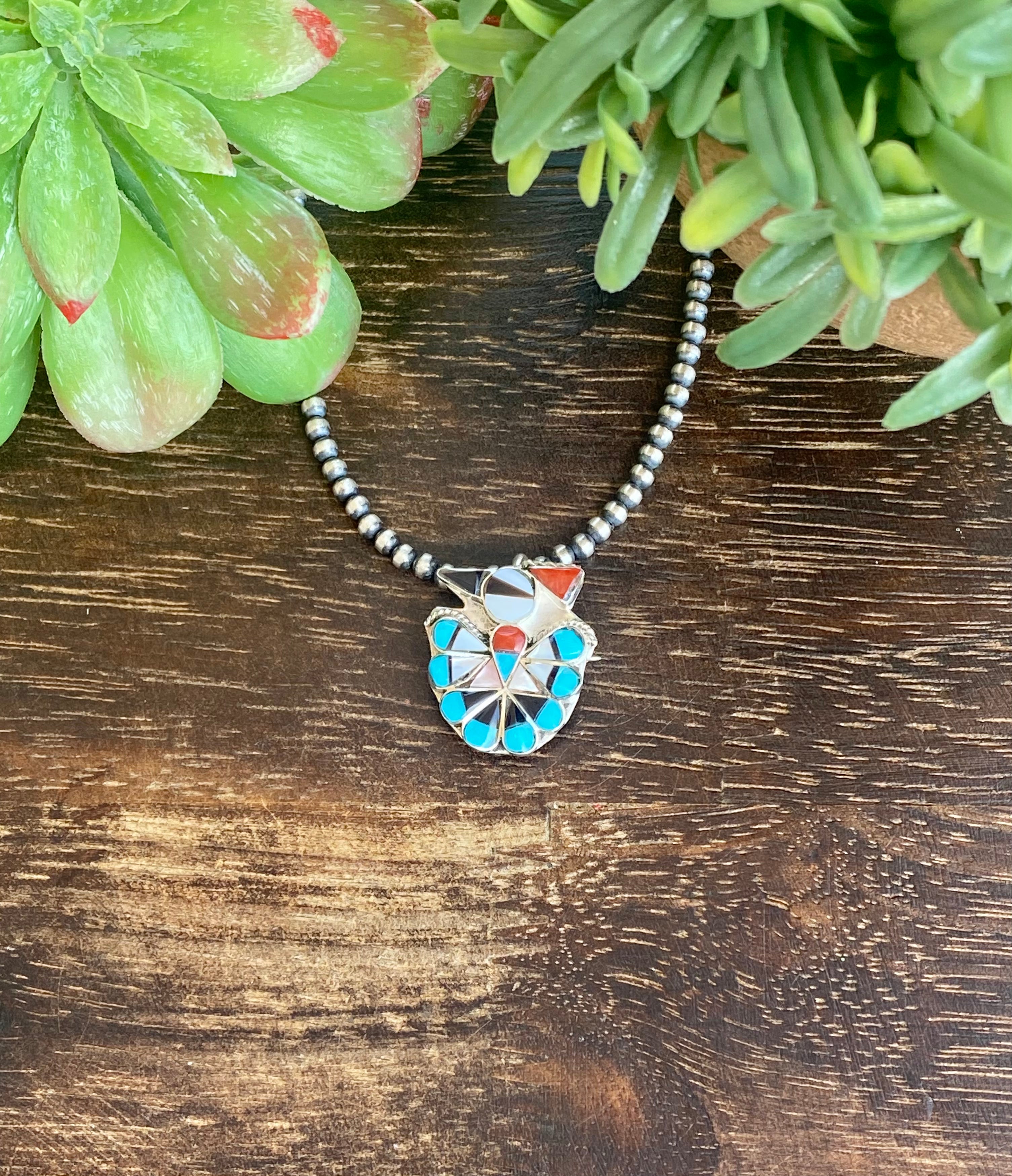 Zuni Made Multi Stone & Sterling Silver Inlay Thunderbird Pin/Pendant