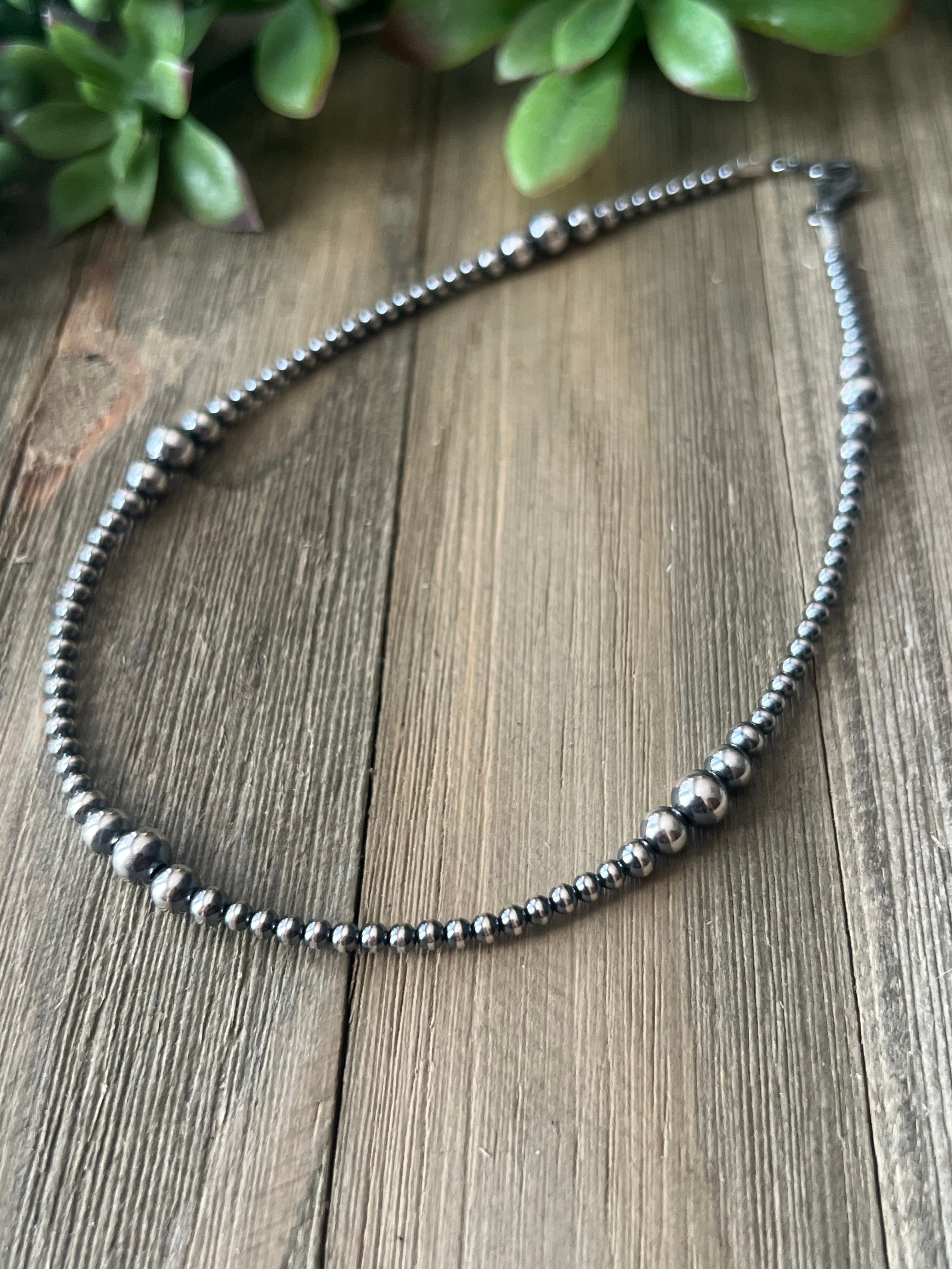 Navajo Strung Sterling Silver Graduated Pearl Necklace