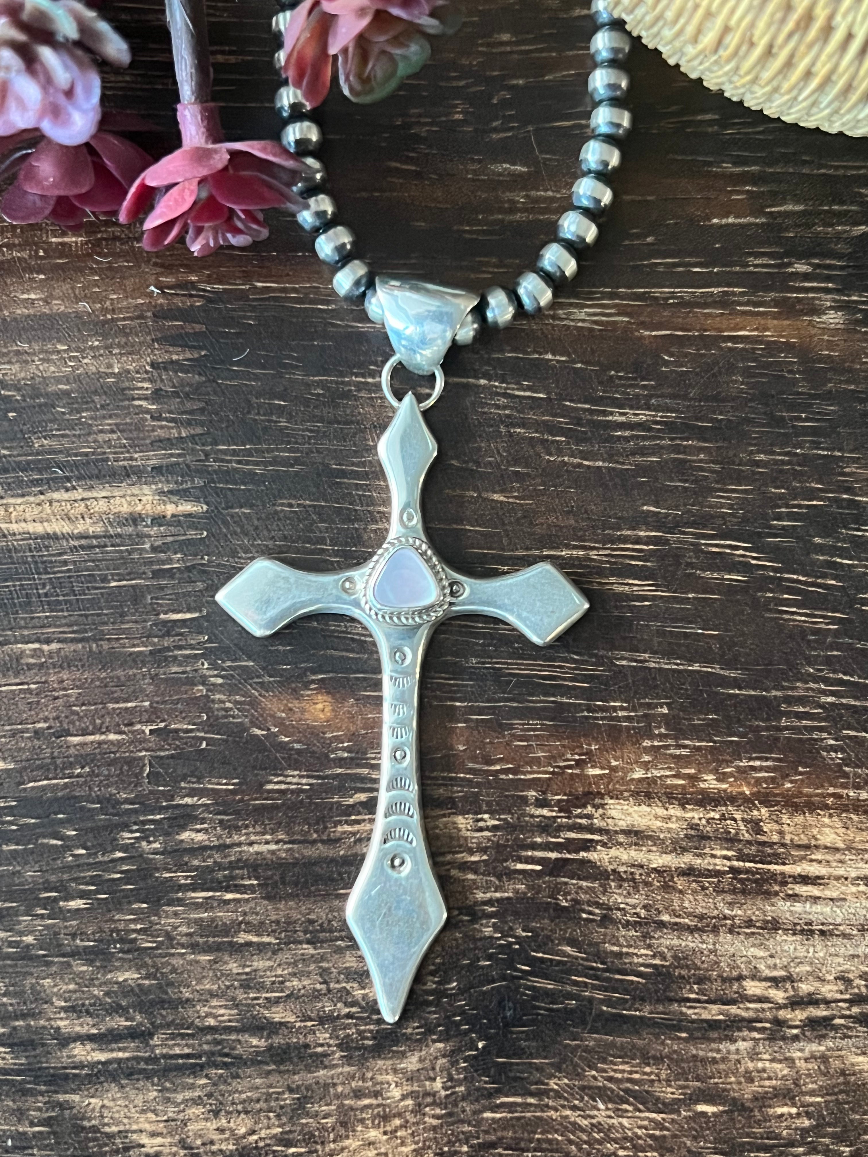 Navajo Mother of Pearl & Sterling Silver Cross Pendant