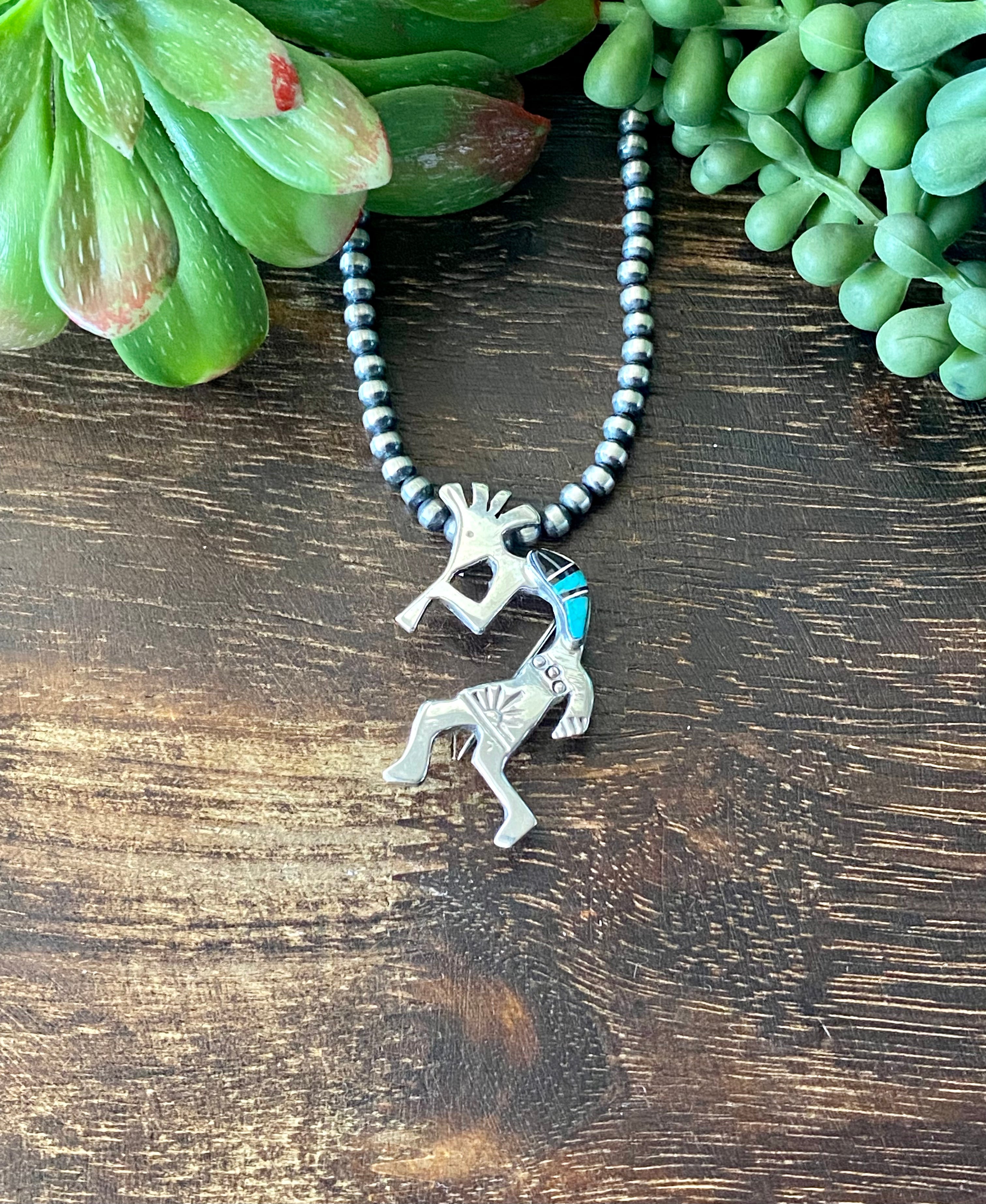 Navajo Made Multi Stone & Sterling Silver Inlay Kokopelli Pin/Pendant