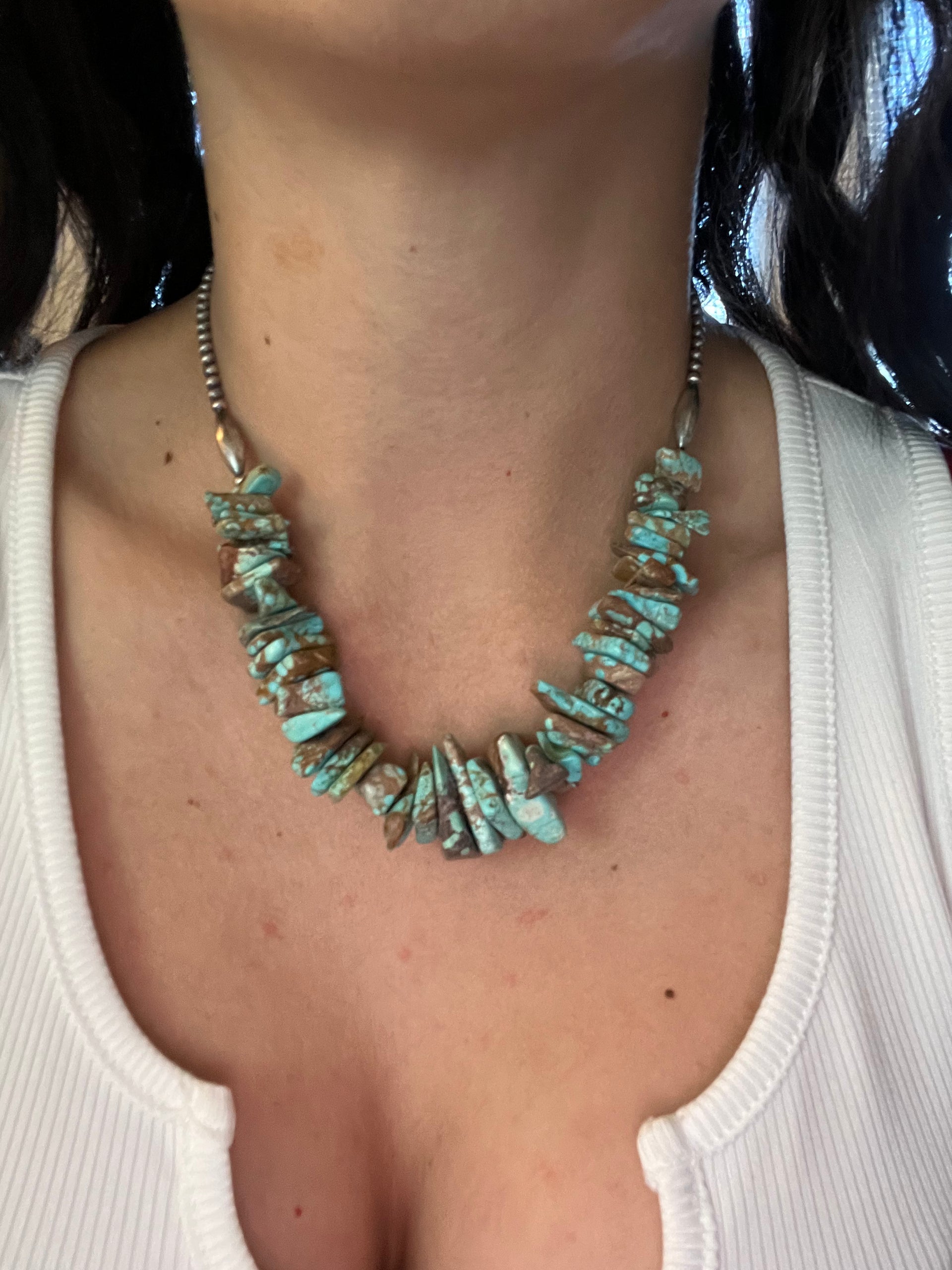 Navajo Made #8 Turquoise & Sterling Silver Necklace