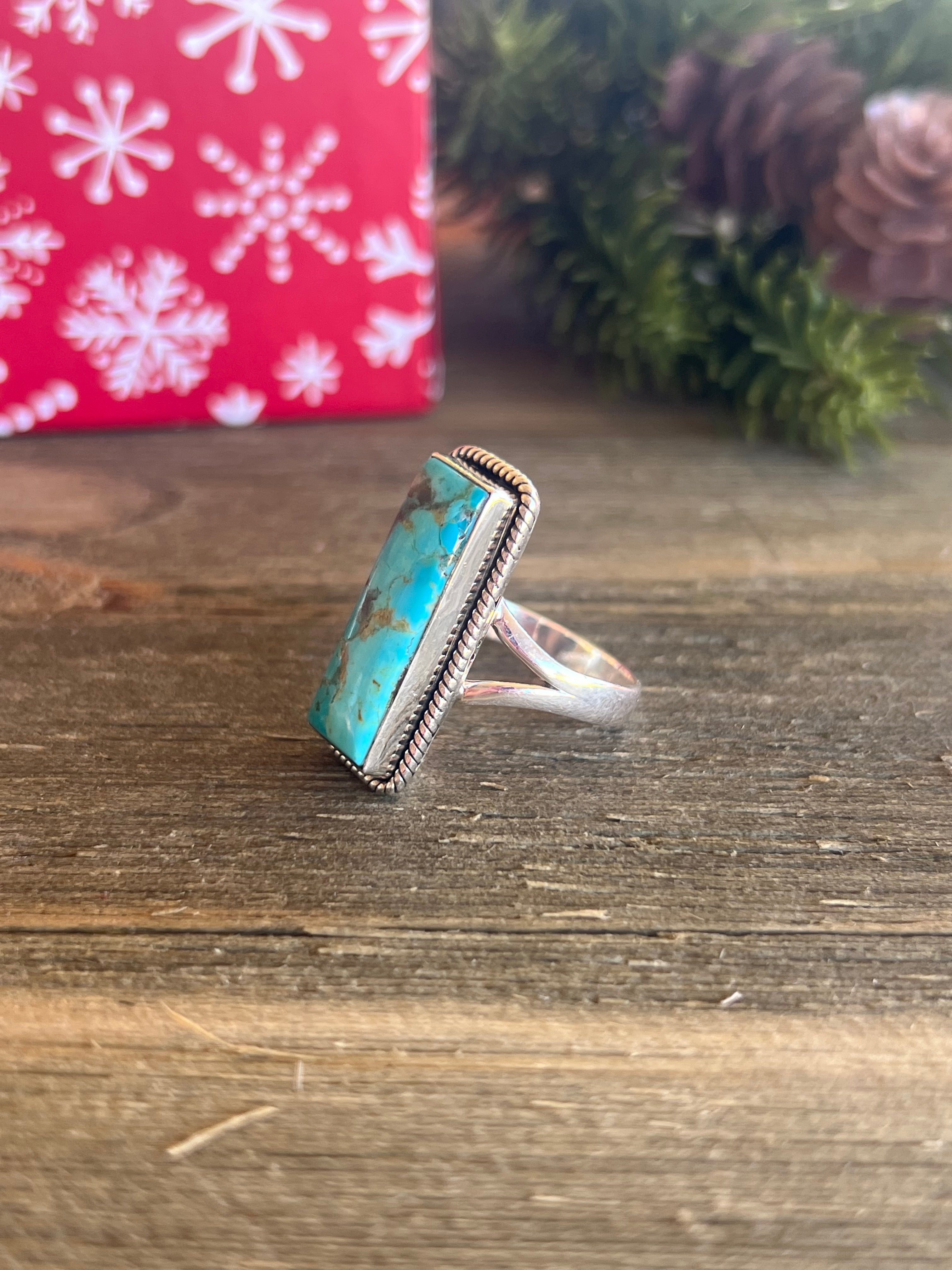 Southwest Made Mohave Kingman Turquoise & Sterling Silver Ring Size 9.25