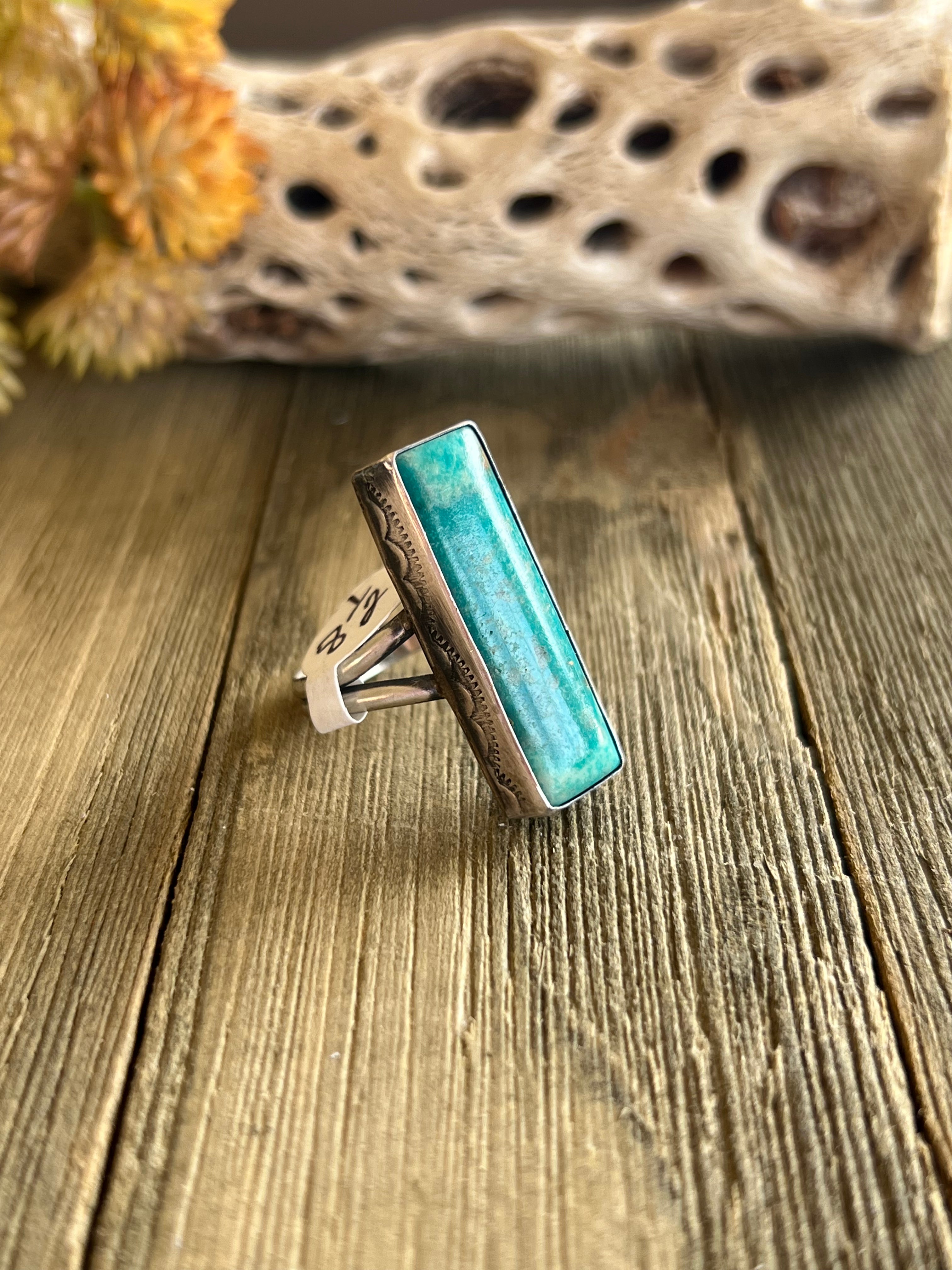 Navajo Made Royston Turquoise & Sterling Silver Ring Size 8.5