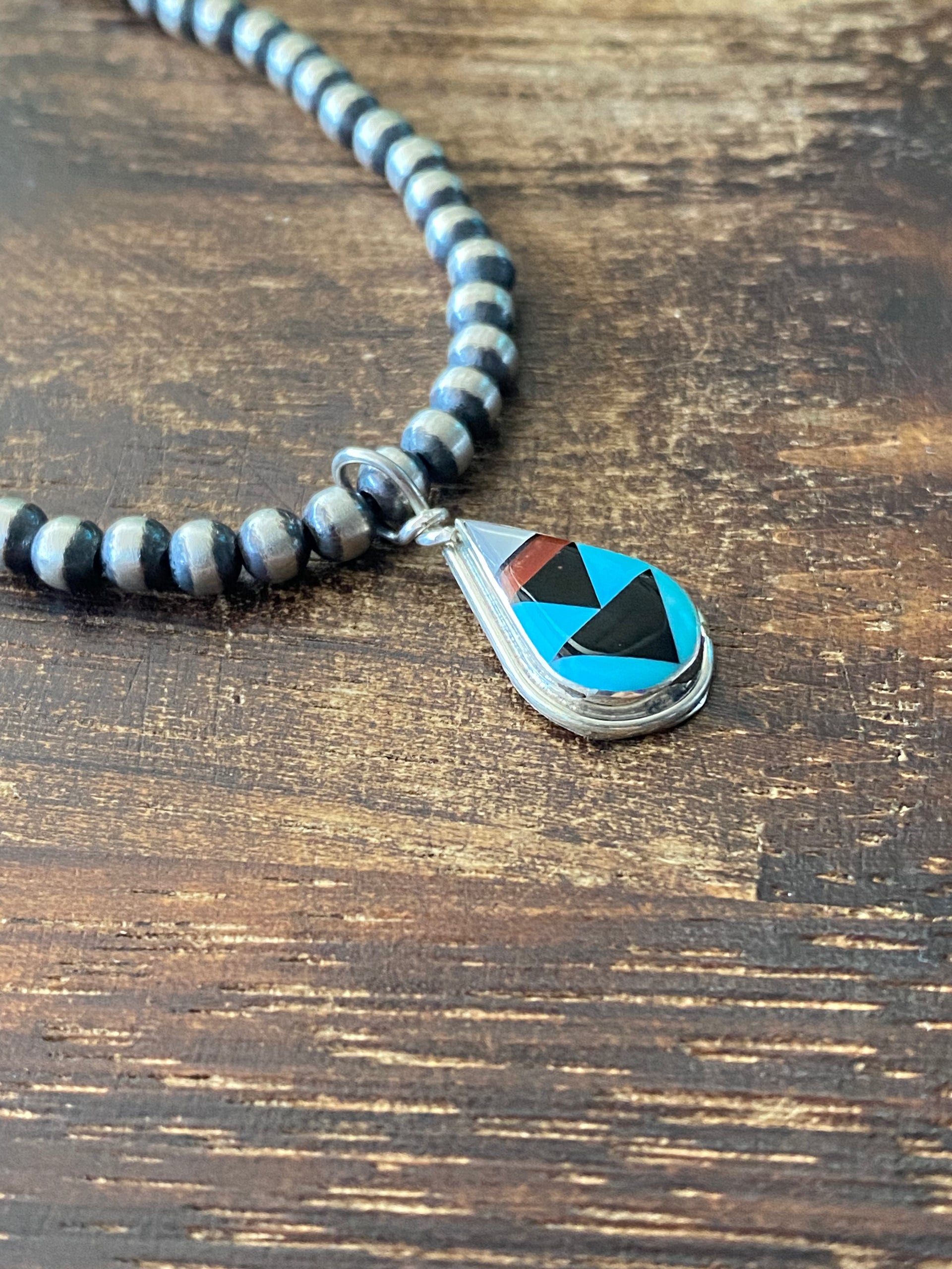 Clifton Cheama Multi Stone & Sterling Silver Inlay Pendant