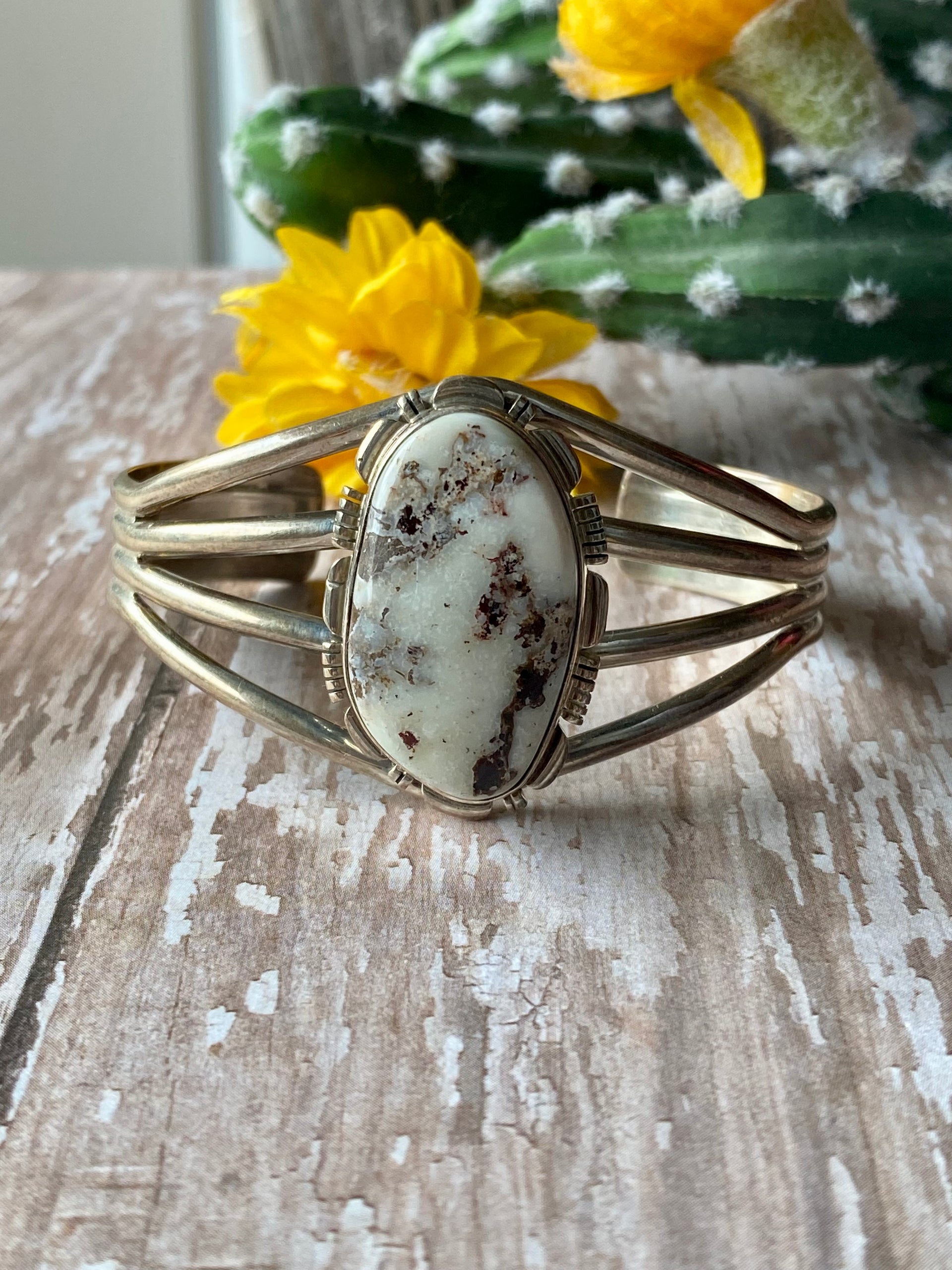 Larry Moses Yazzie Dry Creek & Sterling Silver Cuff Bracelet