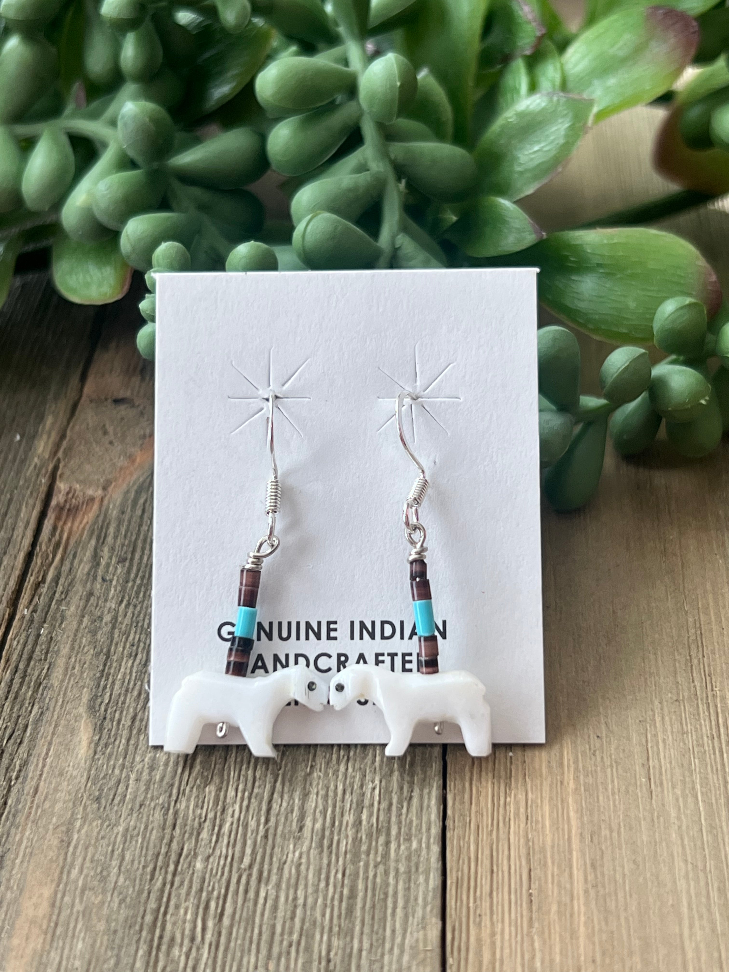 Zuni Made Fetish & Sterling Silver Horse Dangle Earrings