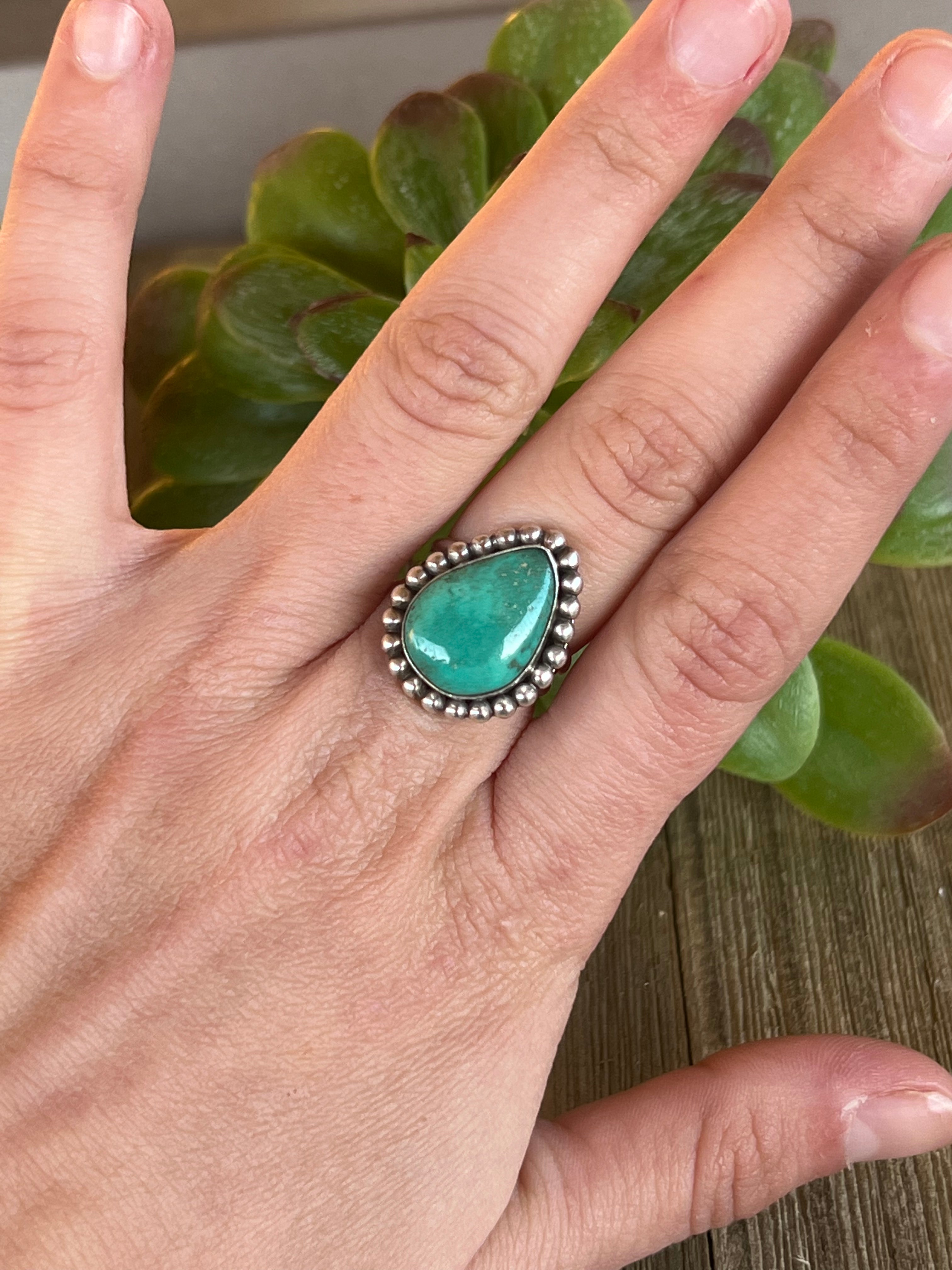 Navajo Made Kingman Turquoise & Sterling Silver Ring Size 5.75