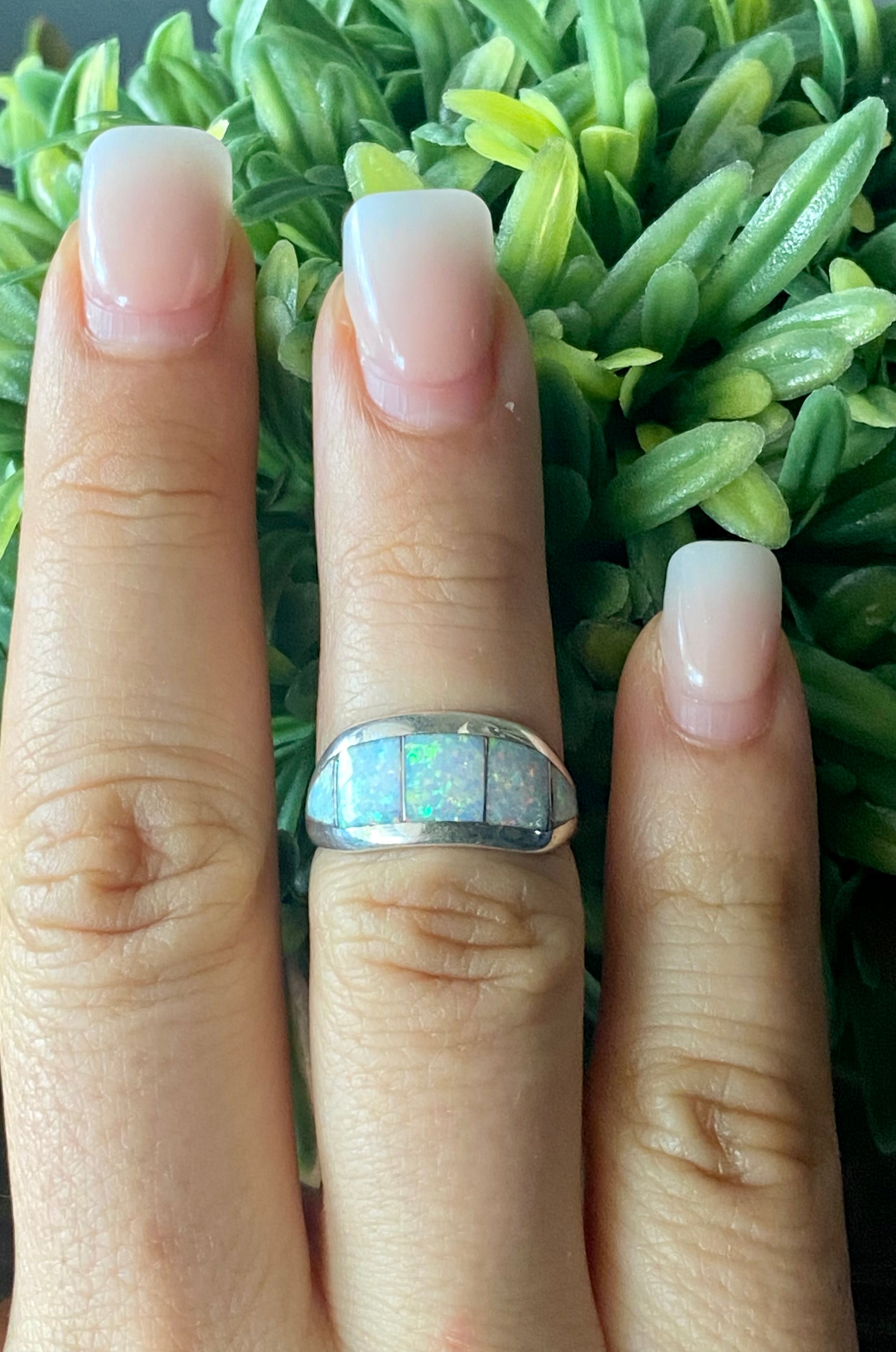 Nathaniel Johnson White Opal & Sterling Silver Inlay Ring Size 6.5