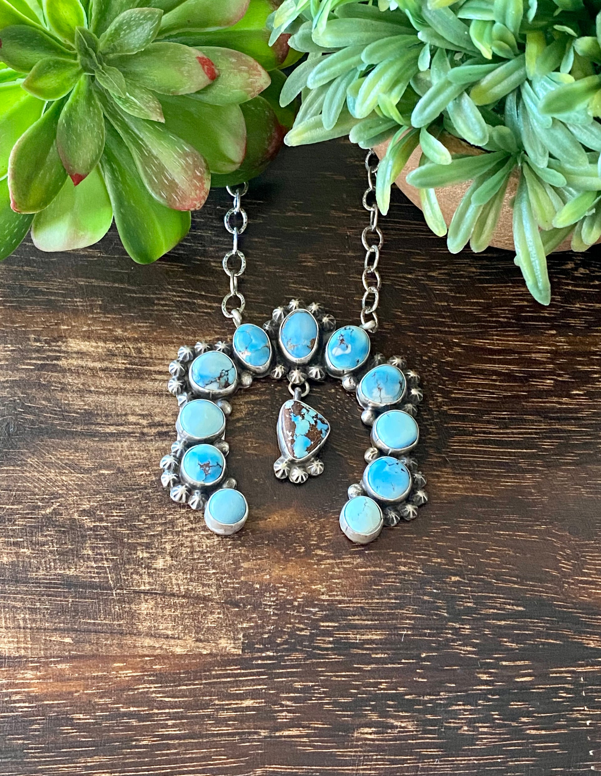 Marie Tsosie Golden Hill’s Turquoise & Sterling Silver Naja Necklace