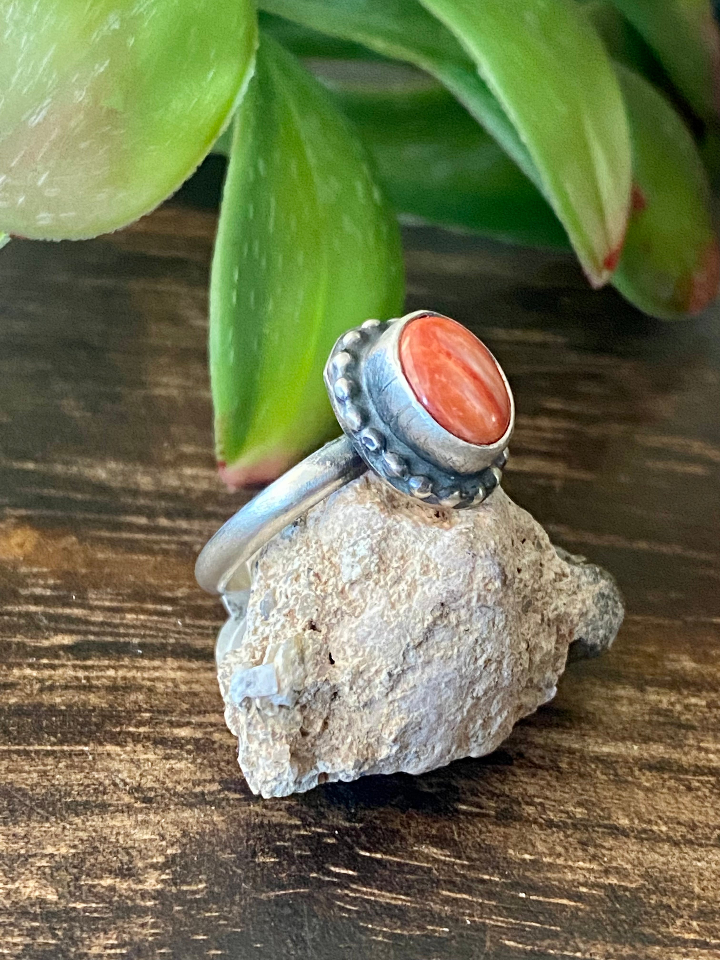 Navajo Made Red Spiny Oys & Sterling Silver Rings