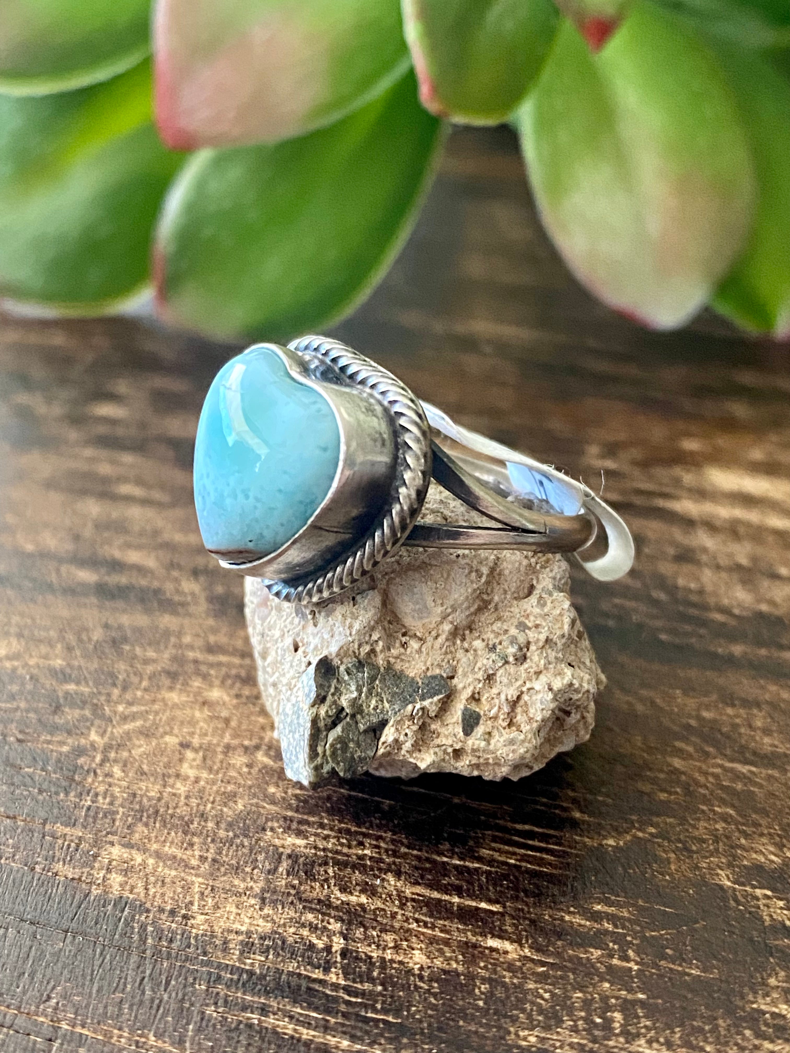 Navajo Made Larimar & Sterling Silver Ring Size 5.75