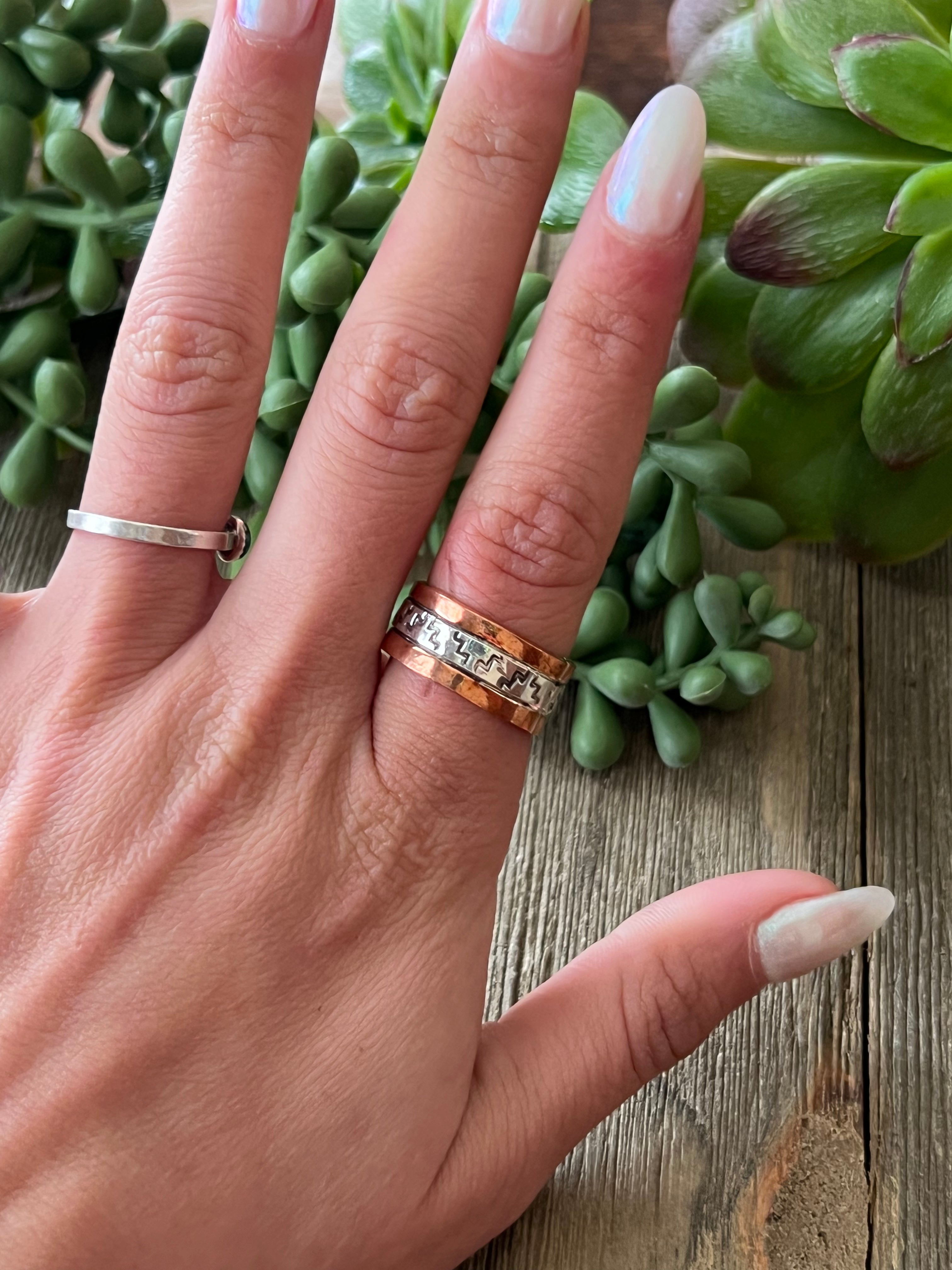 Navajo Made Copper & Sterling Silver Ring Size 6.75