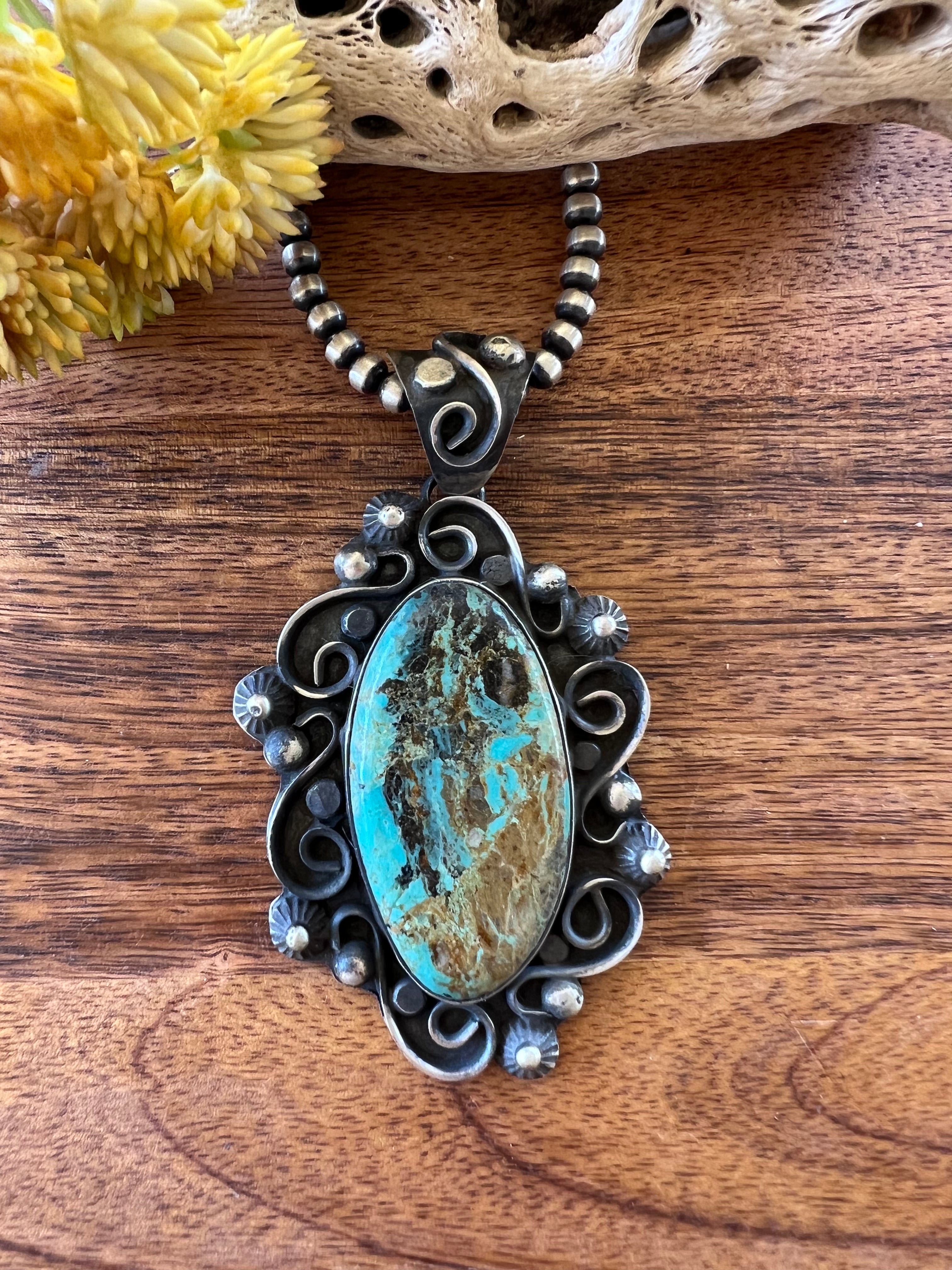 Navajo Made Royston Turquoise & Sterling Silver Pendant