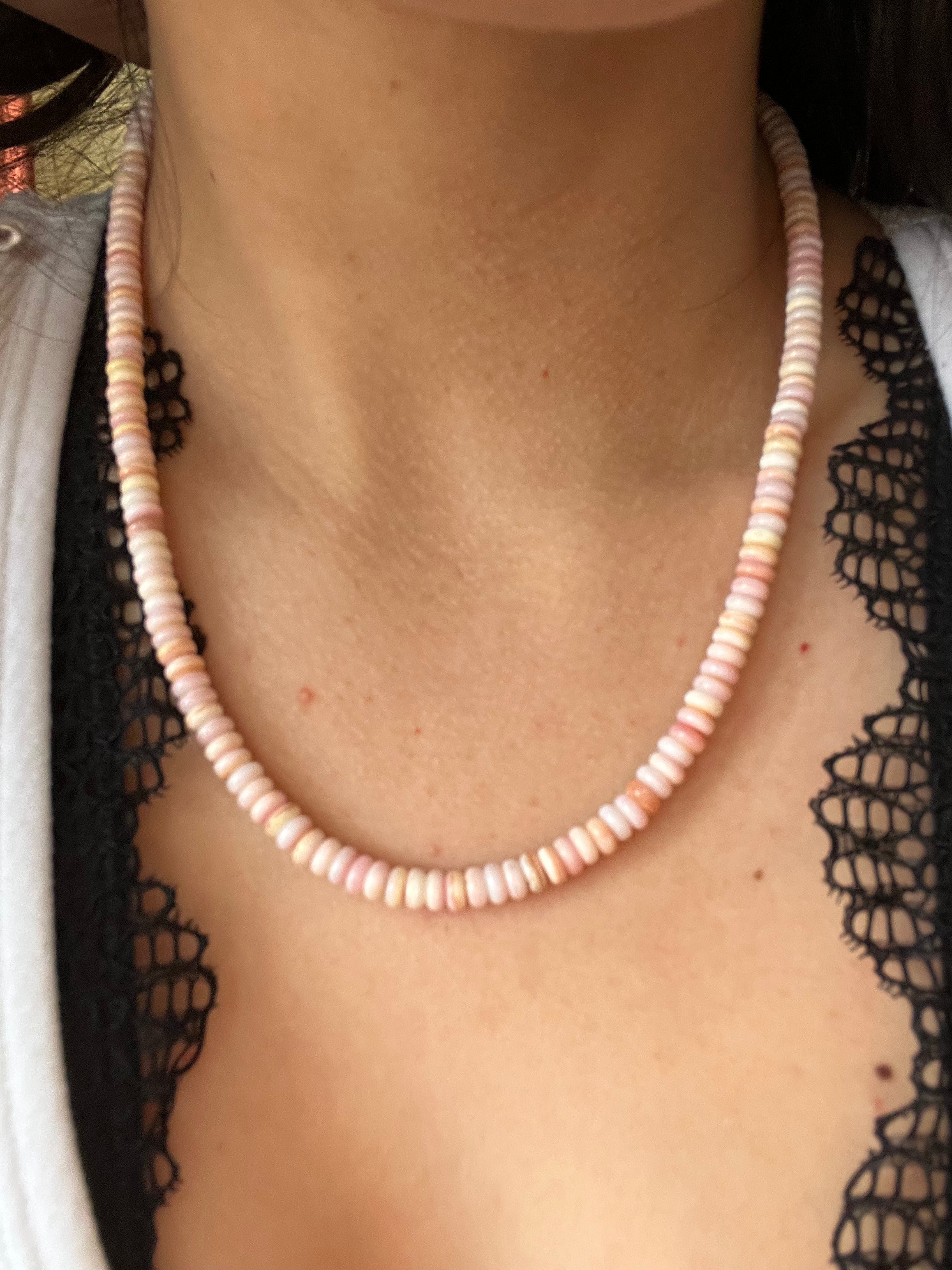 Navajo Strung Pink Conch & Sterling Silver Necklace