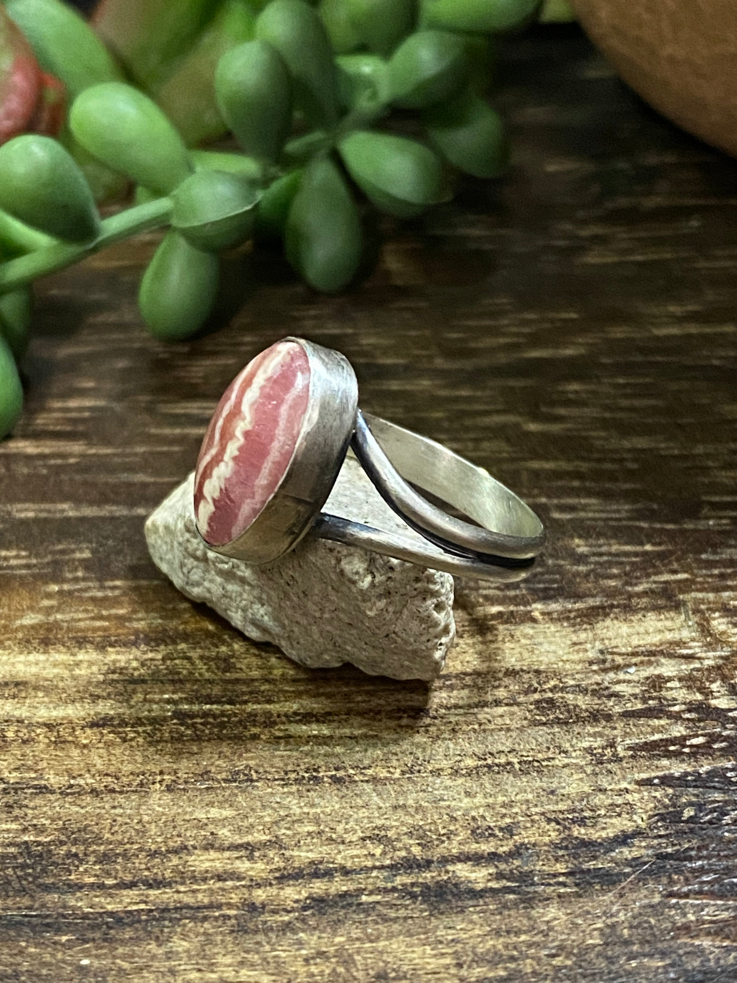 Navajo Made Rhodochrosite & Sterling Silver Ring Size 7