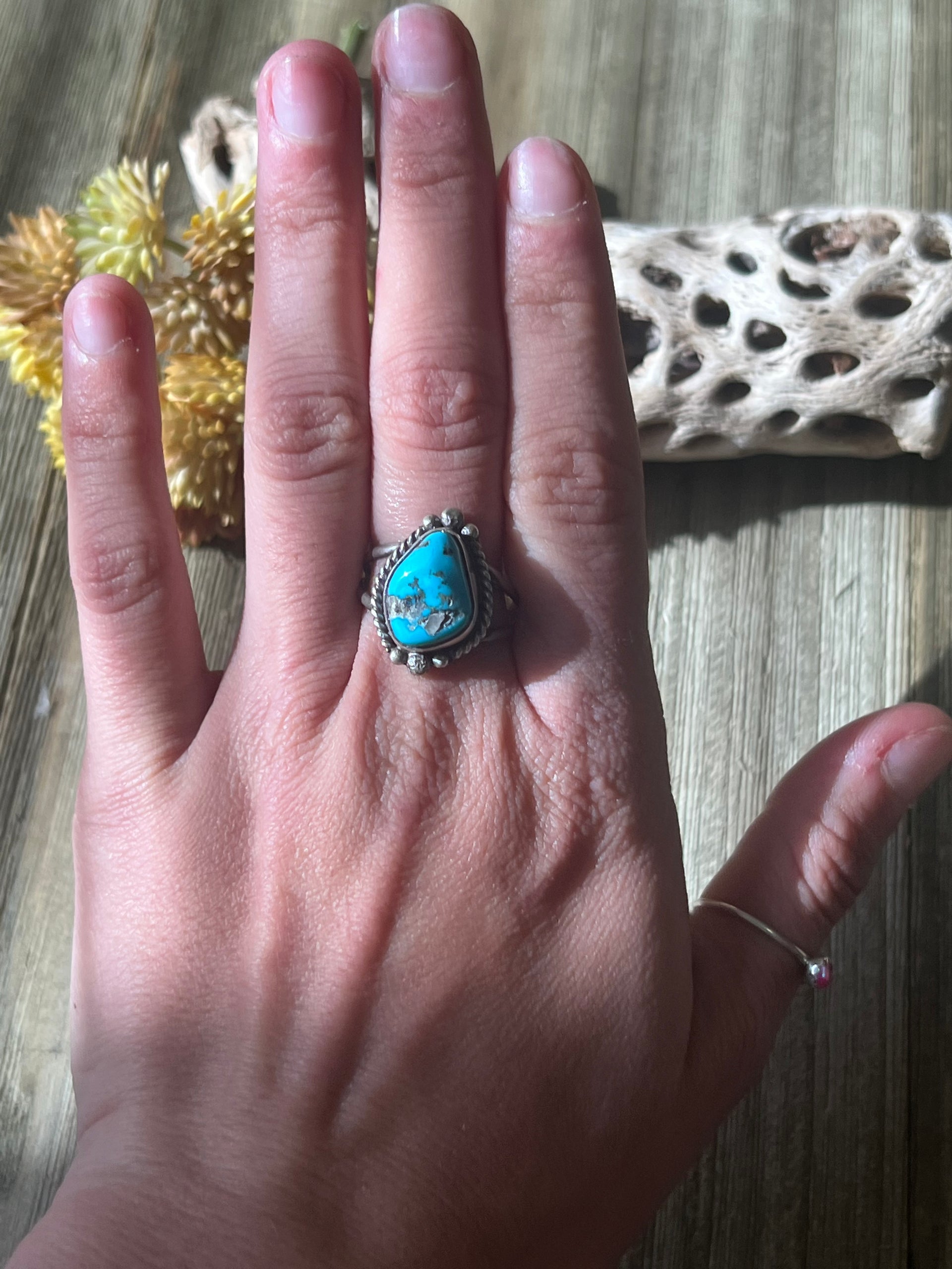 Scott Skeets Kingman Turquoise & Sterling Silver Ring Size 9.25