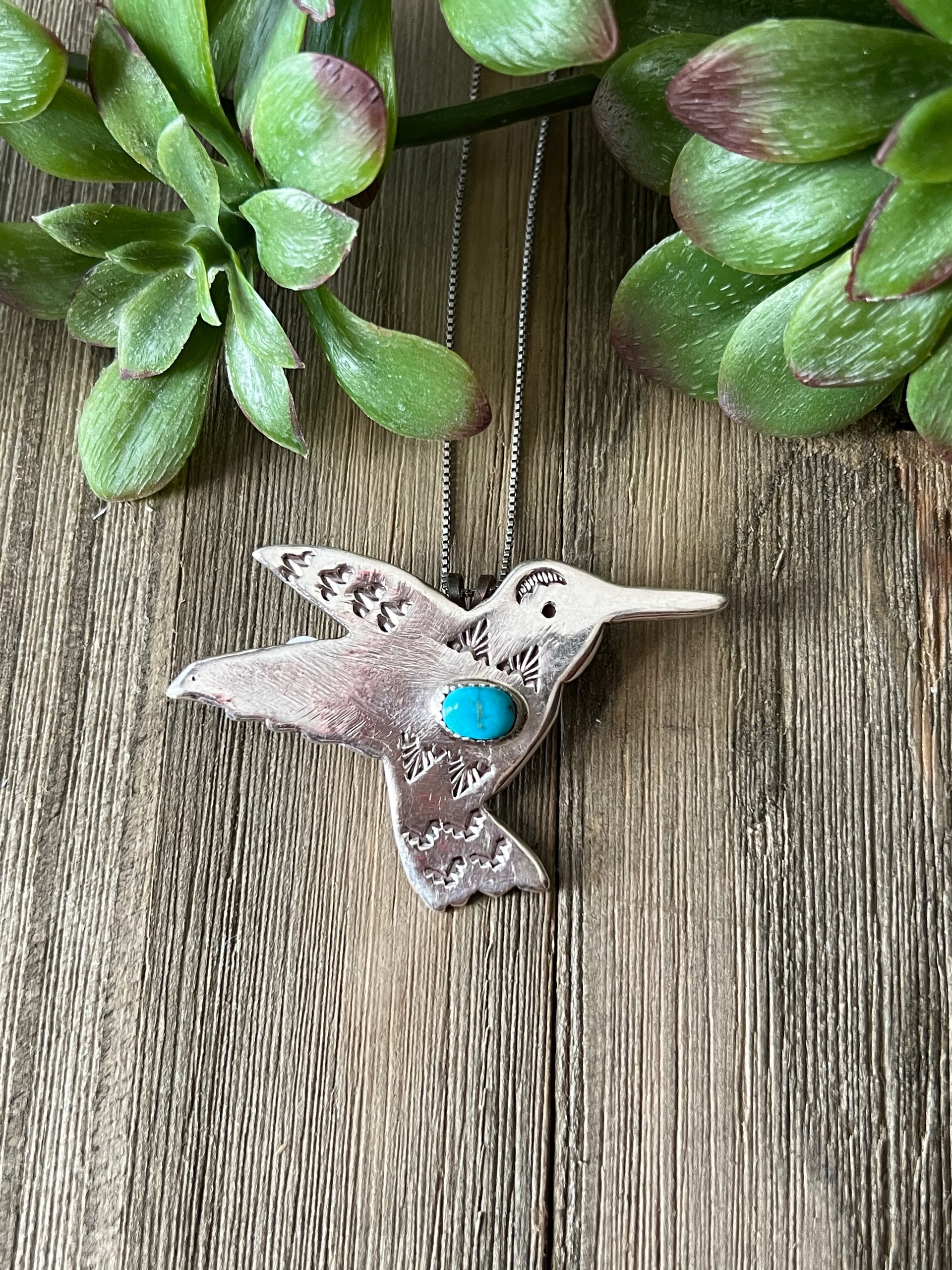 Tonya Yazzie Kingman Turquoise & Sterling Silver Hummingbird Pin/Pendant