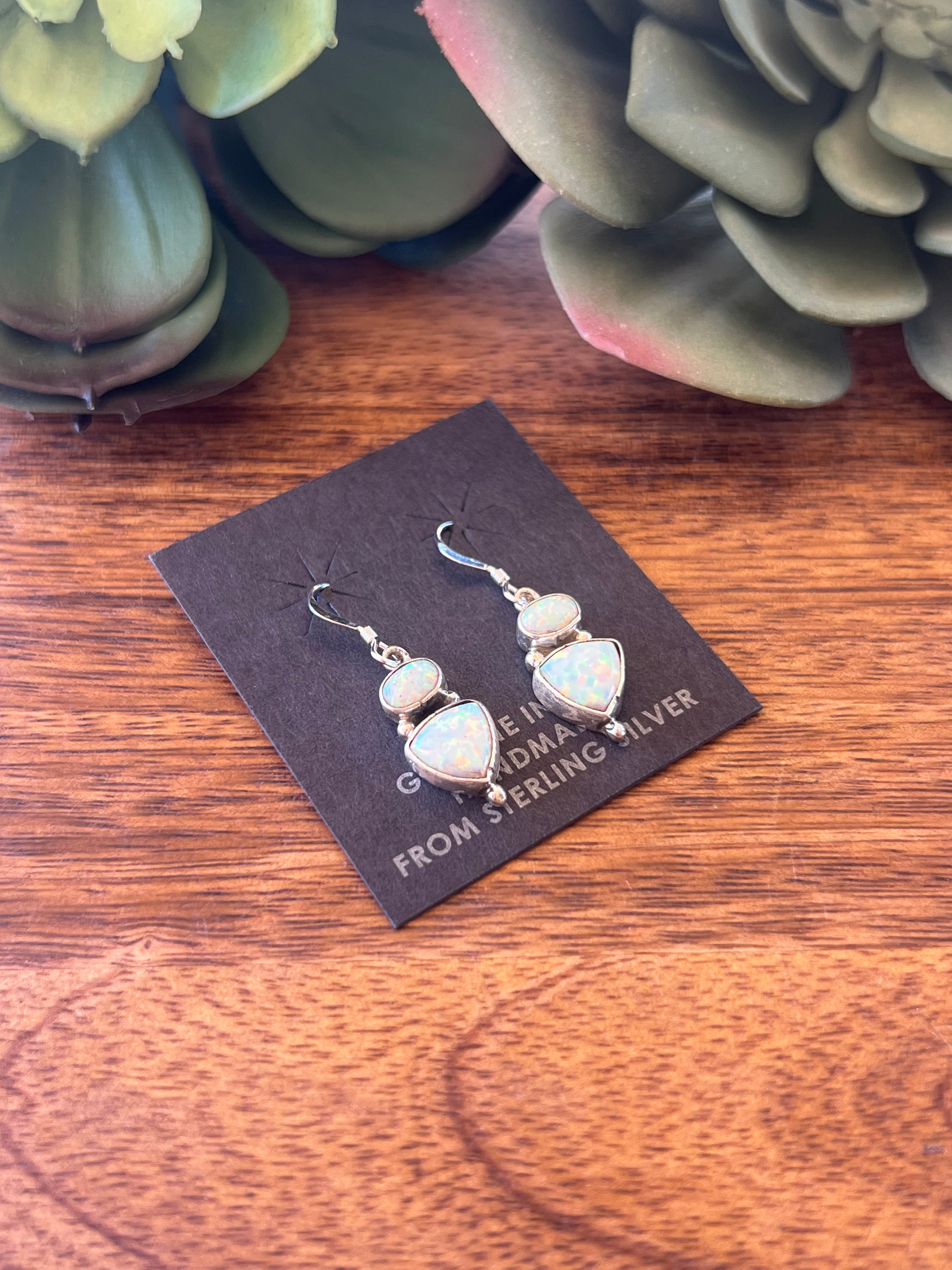 Navajo Made Opal & Sterling Silver Dangle Post Earrings