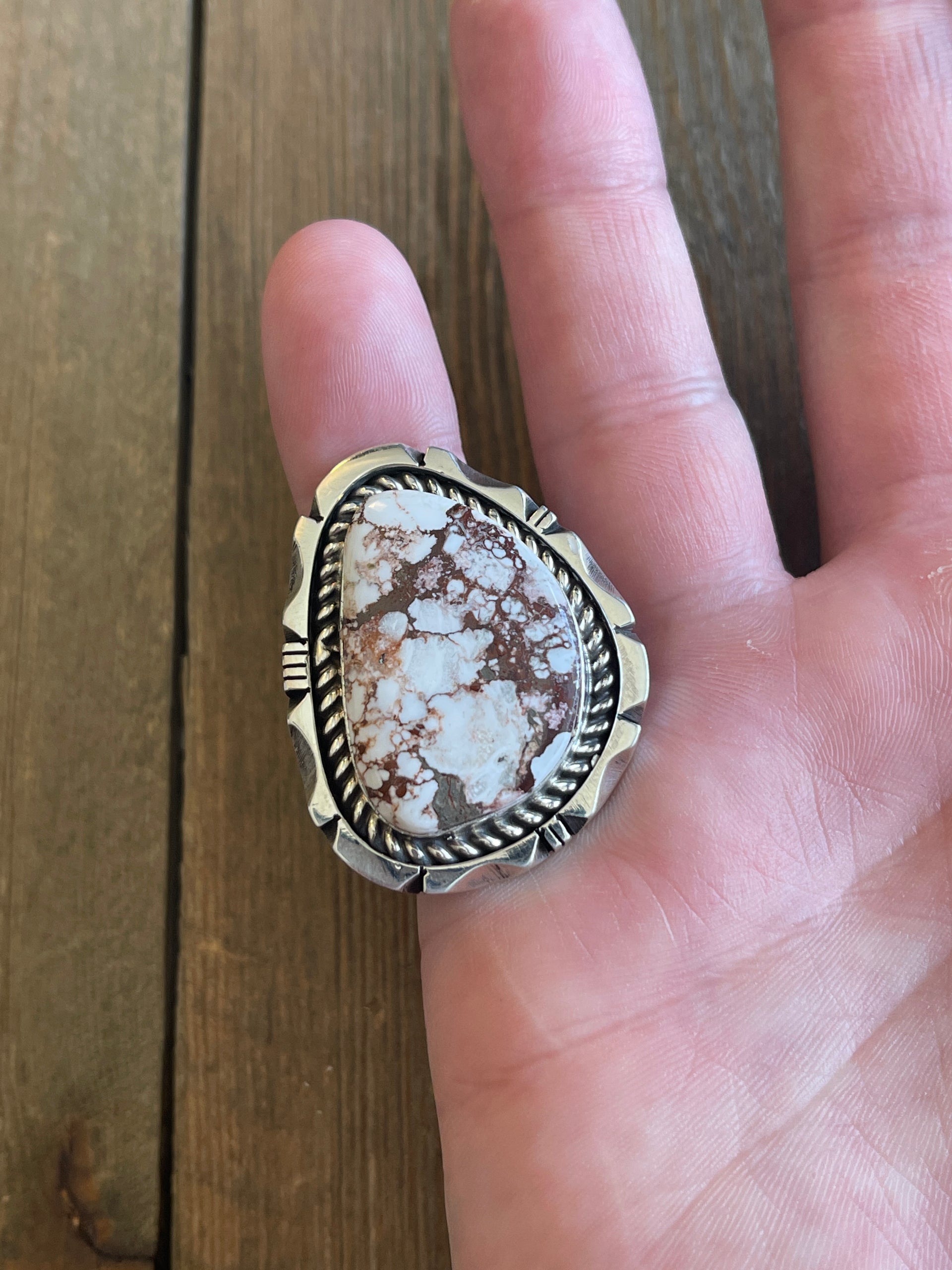 Eddie Secatero Wild Horse & Sterling Silver Ring Size 9