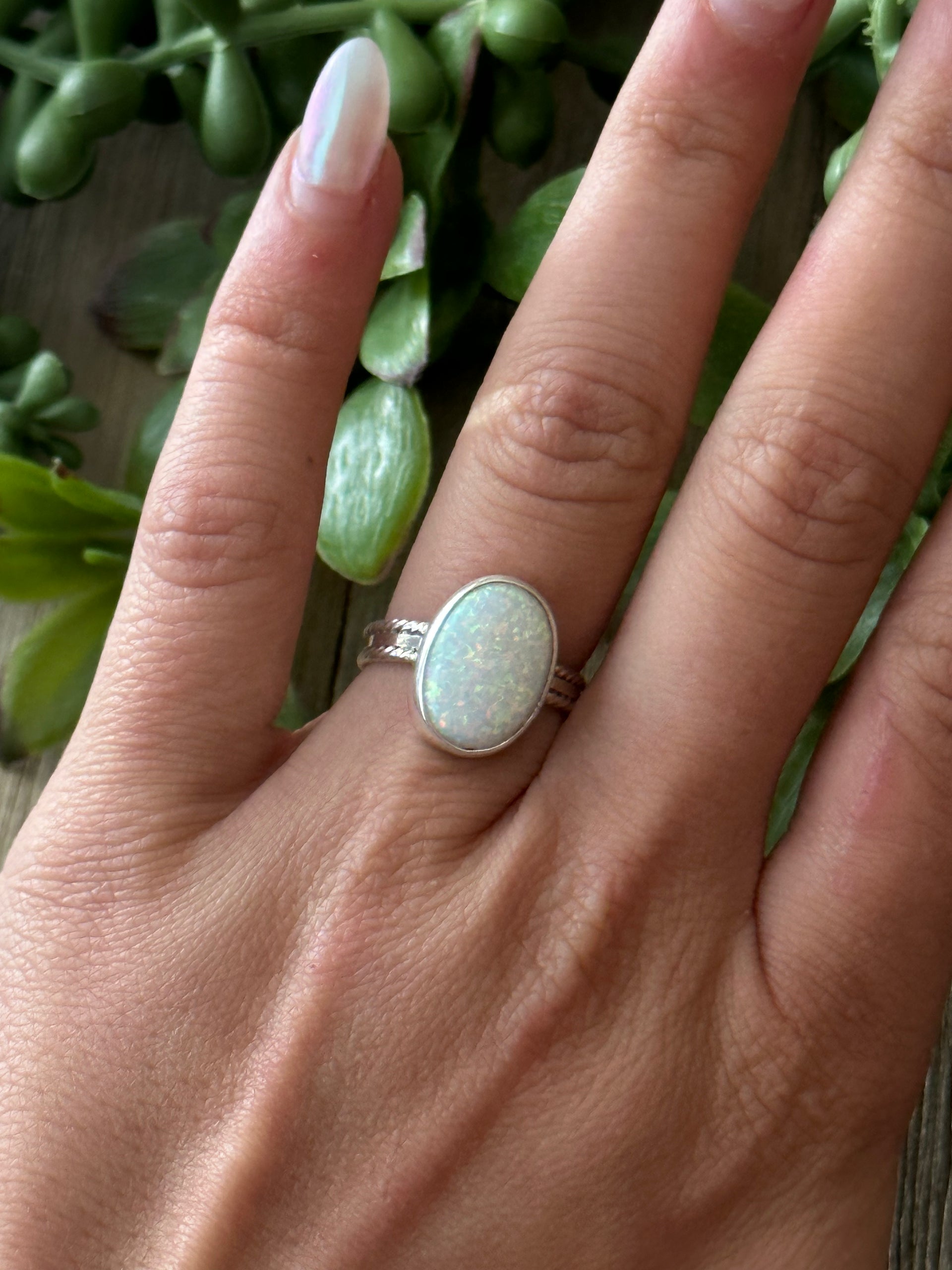 Navajo Made Opal (Man-Made) & Sterling Silver Ring
