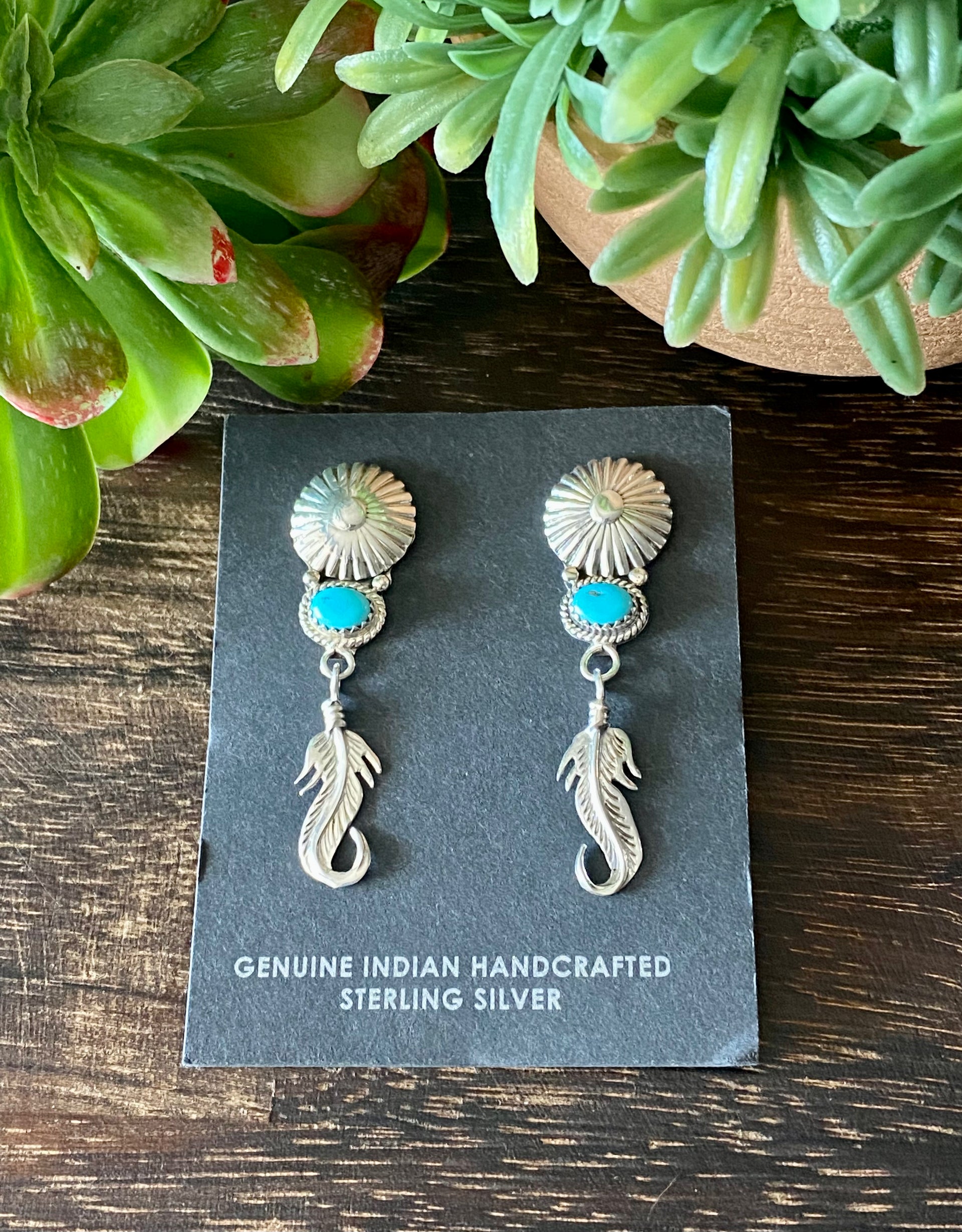 Daniel Benally Kingman Turquoise & Sterling Silver Post Dangle Earrings
