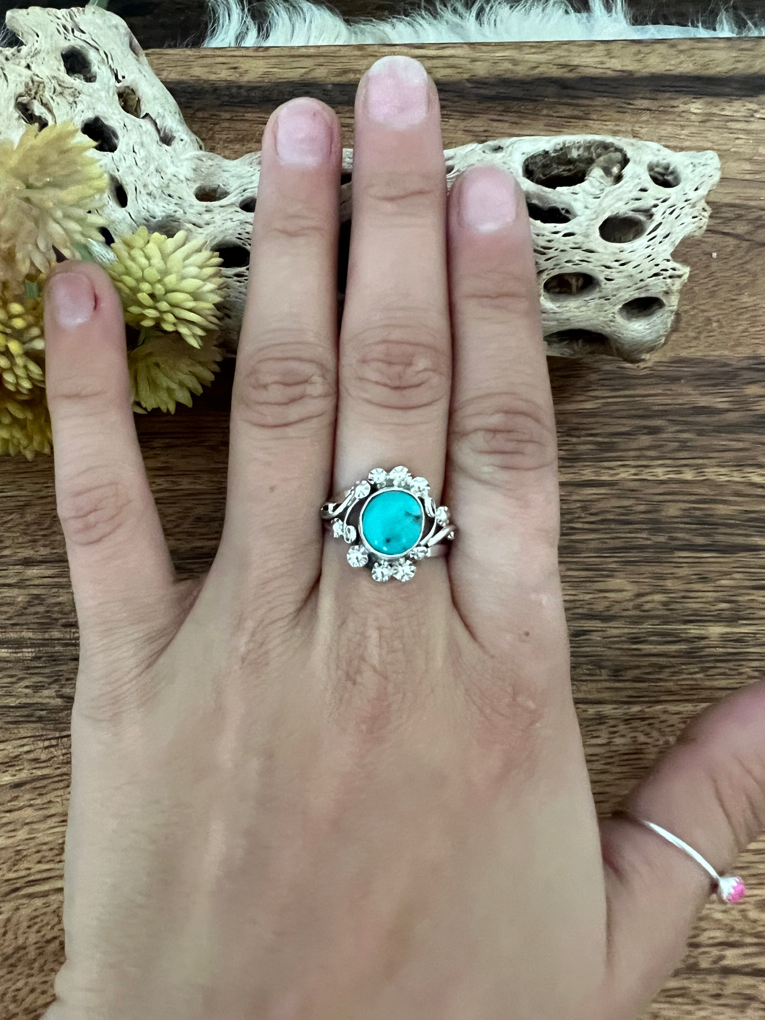 Navajo Made Kingman Turquoise & Sterling Silver Ring Size 9