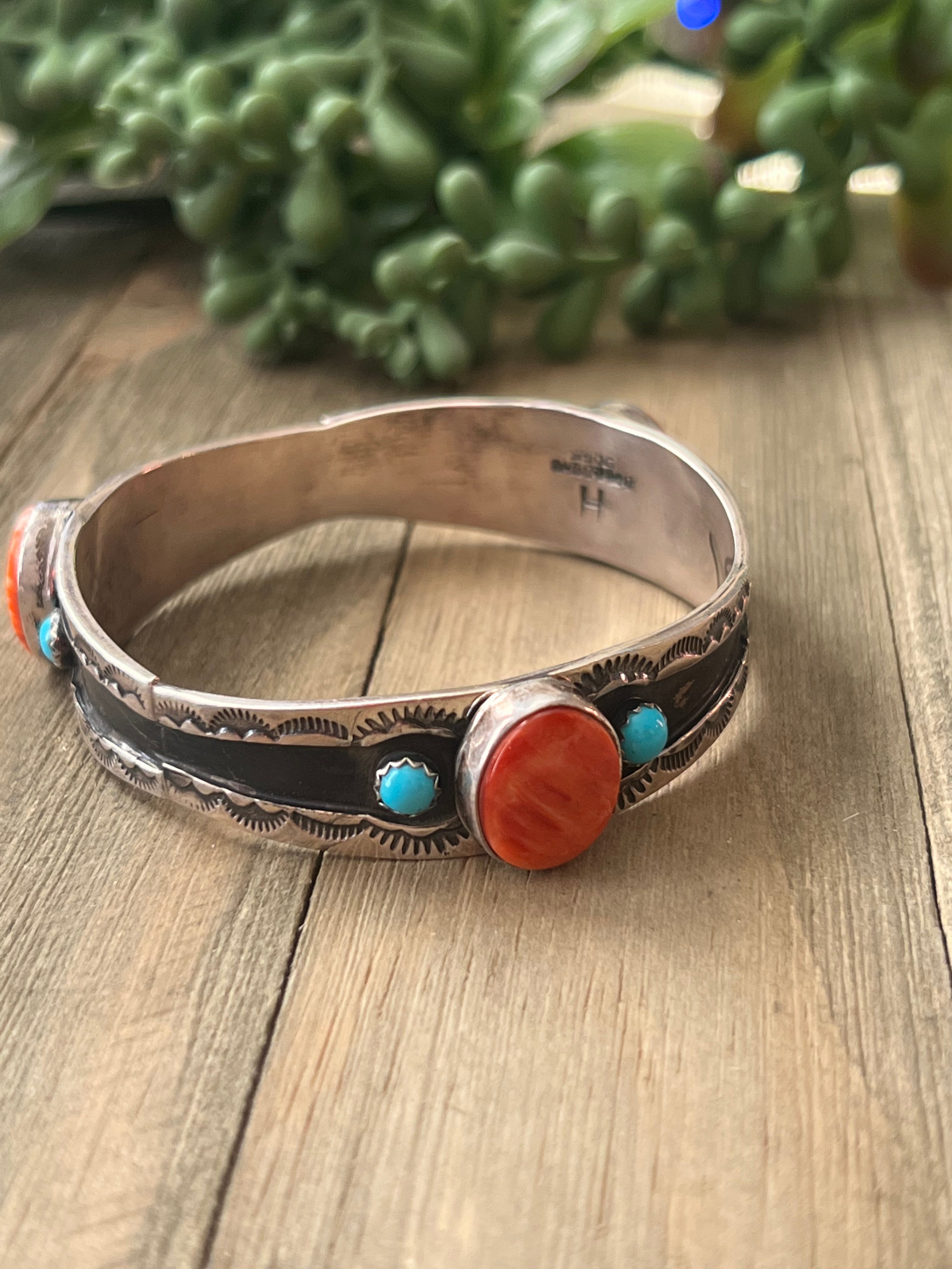 Navajo Made Multi Stone & Sterling Silver Cuff Bracelet