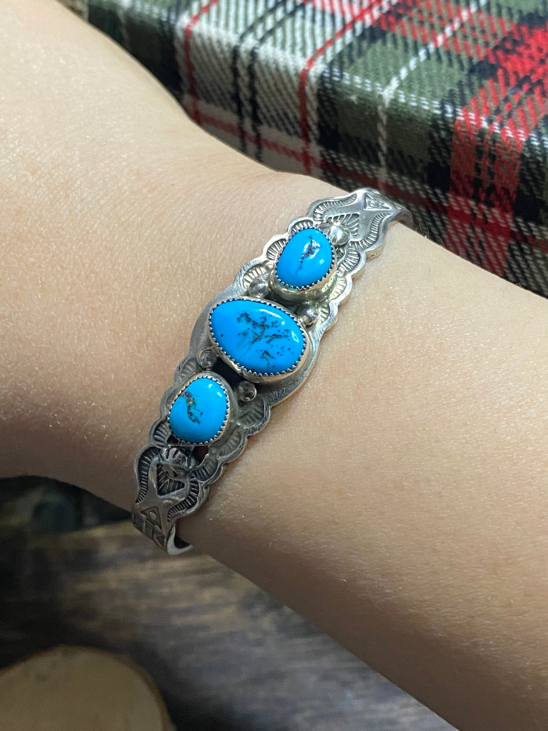Navajo Made Kingman Turquoise & Sterling Silver Cuff Bracelet