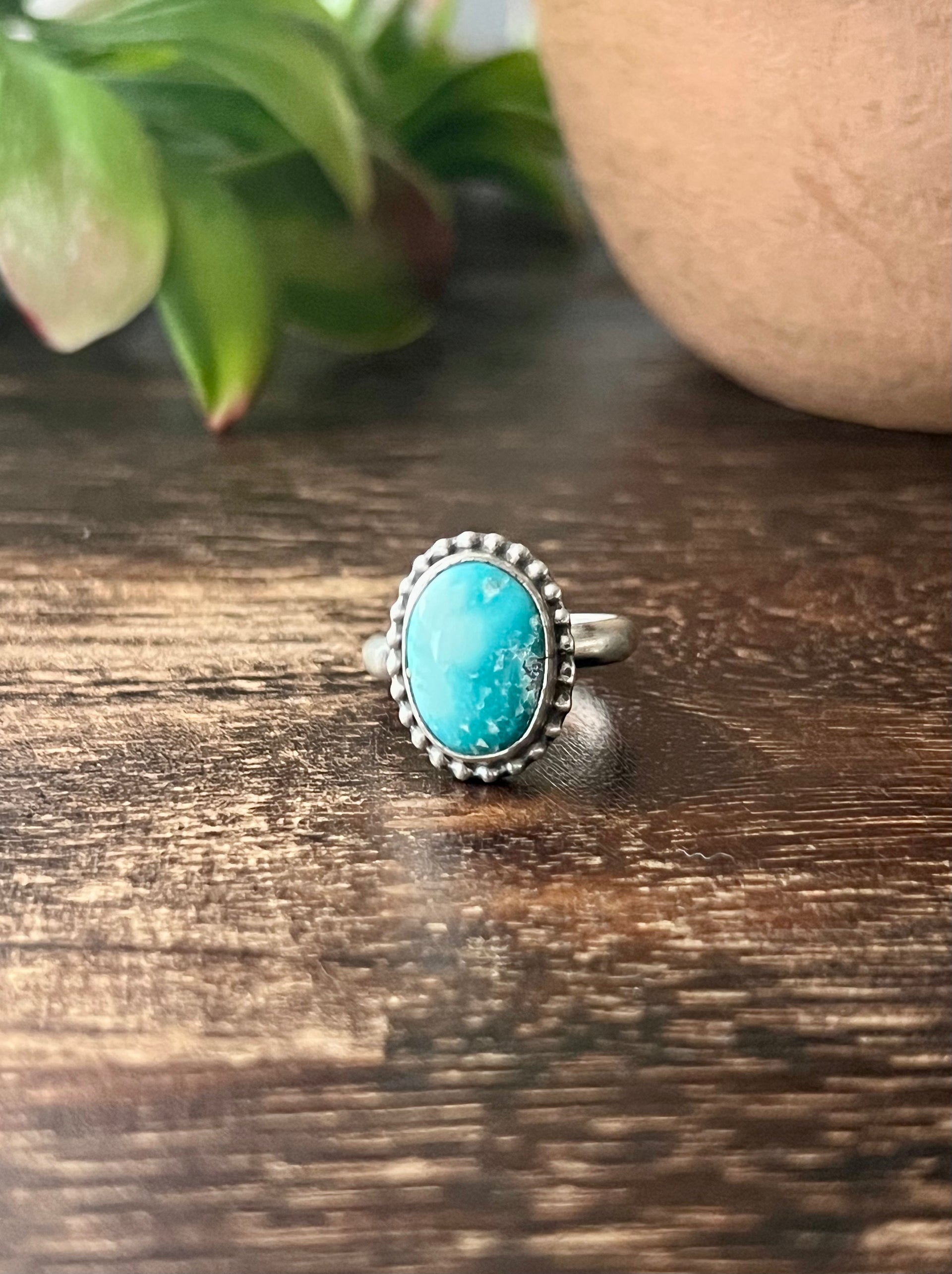 Navajo Made White Water Turquoise & Sterling Silver Ring Size 6.75