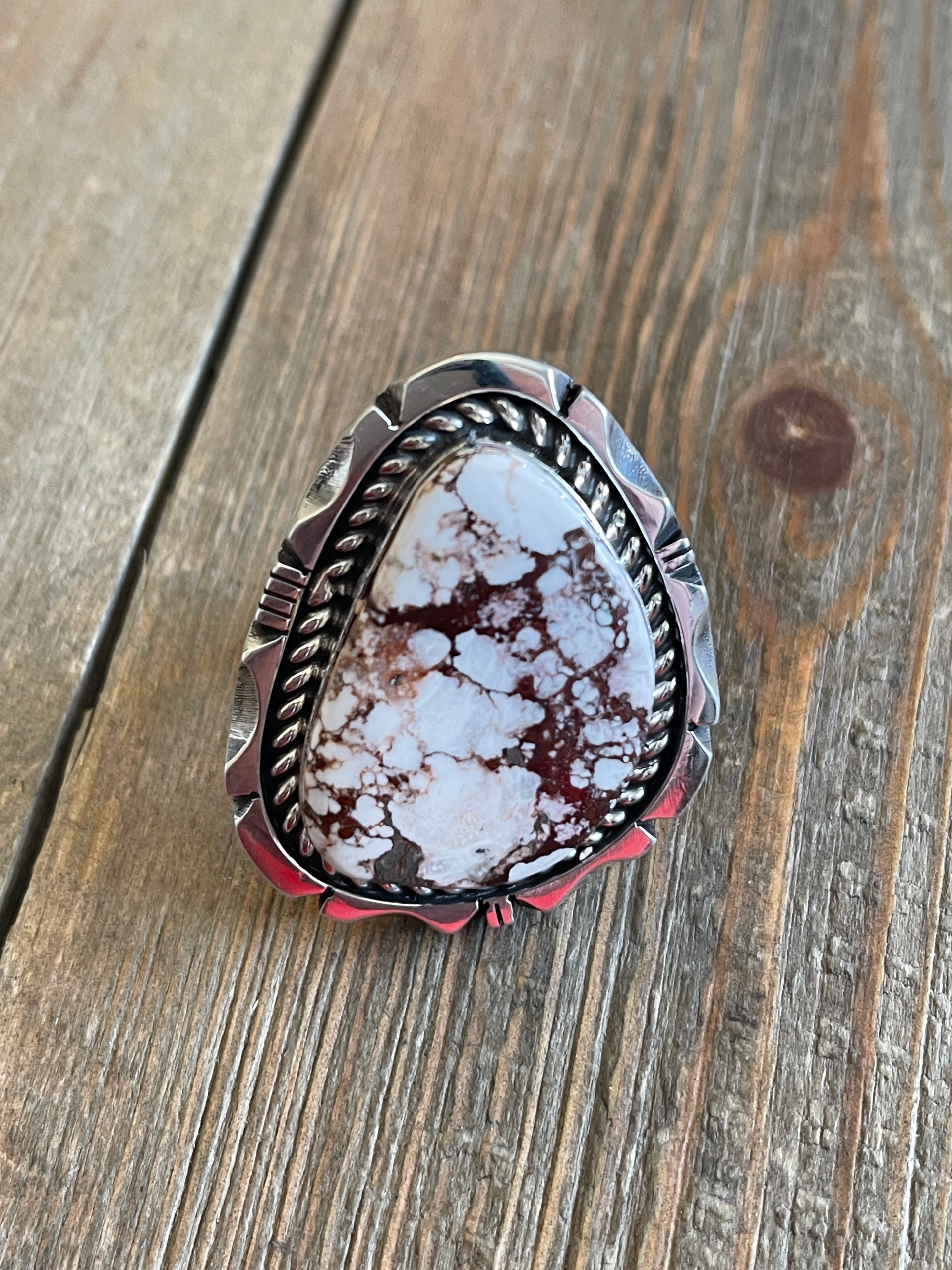 Eddie Secatero Wild Horse & Sterling Silver Ring Size 9