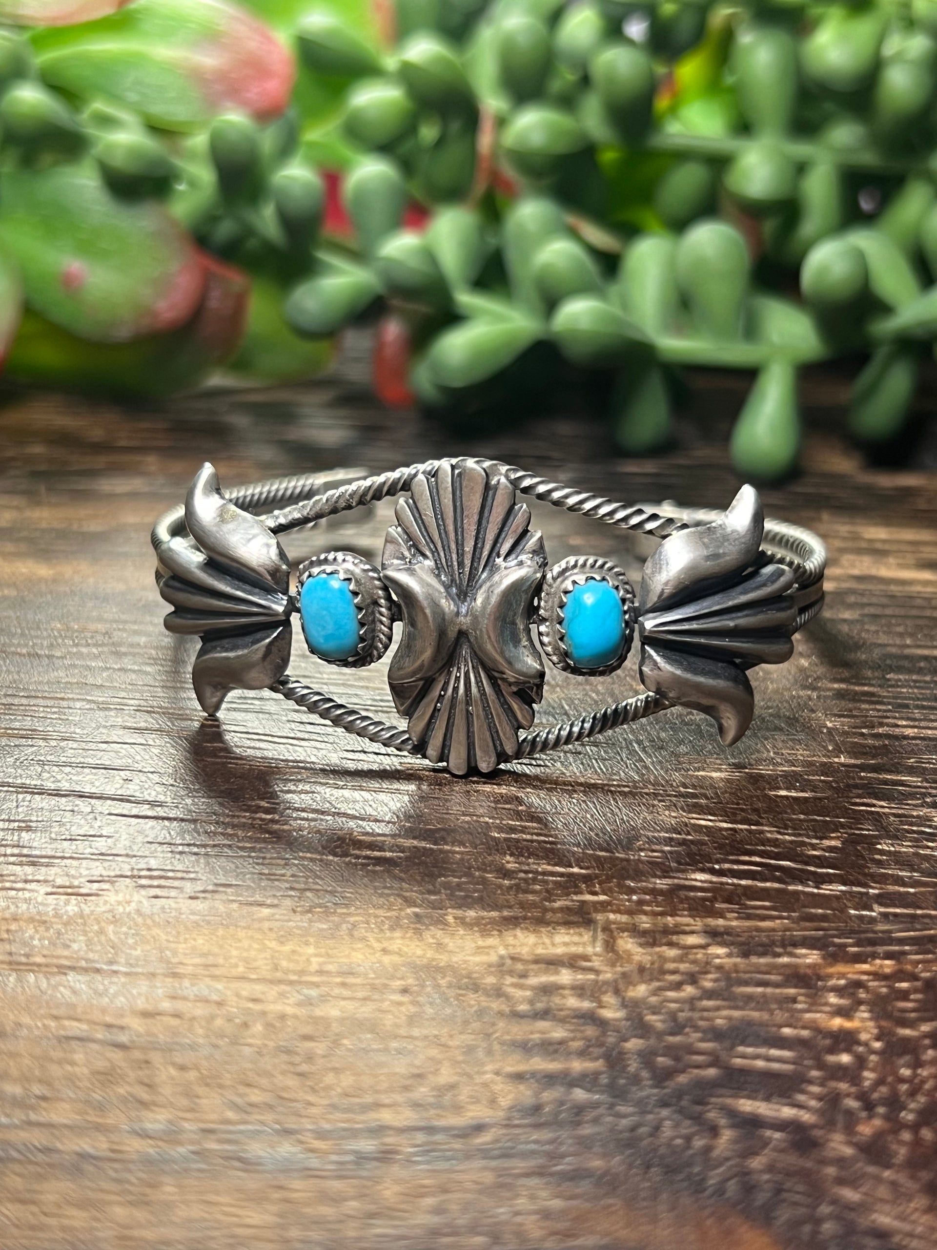Navajo Made Kingman Turquoise & Sterling Silver Cuff Bracelet