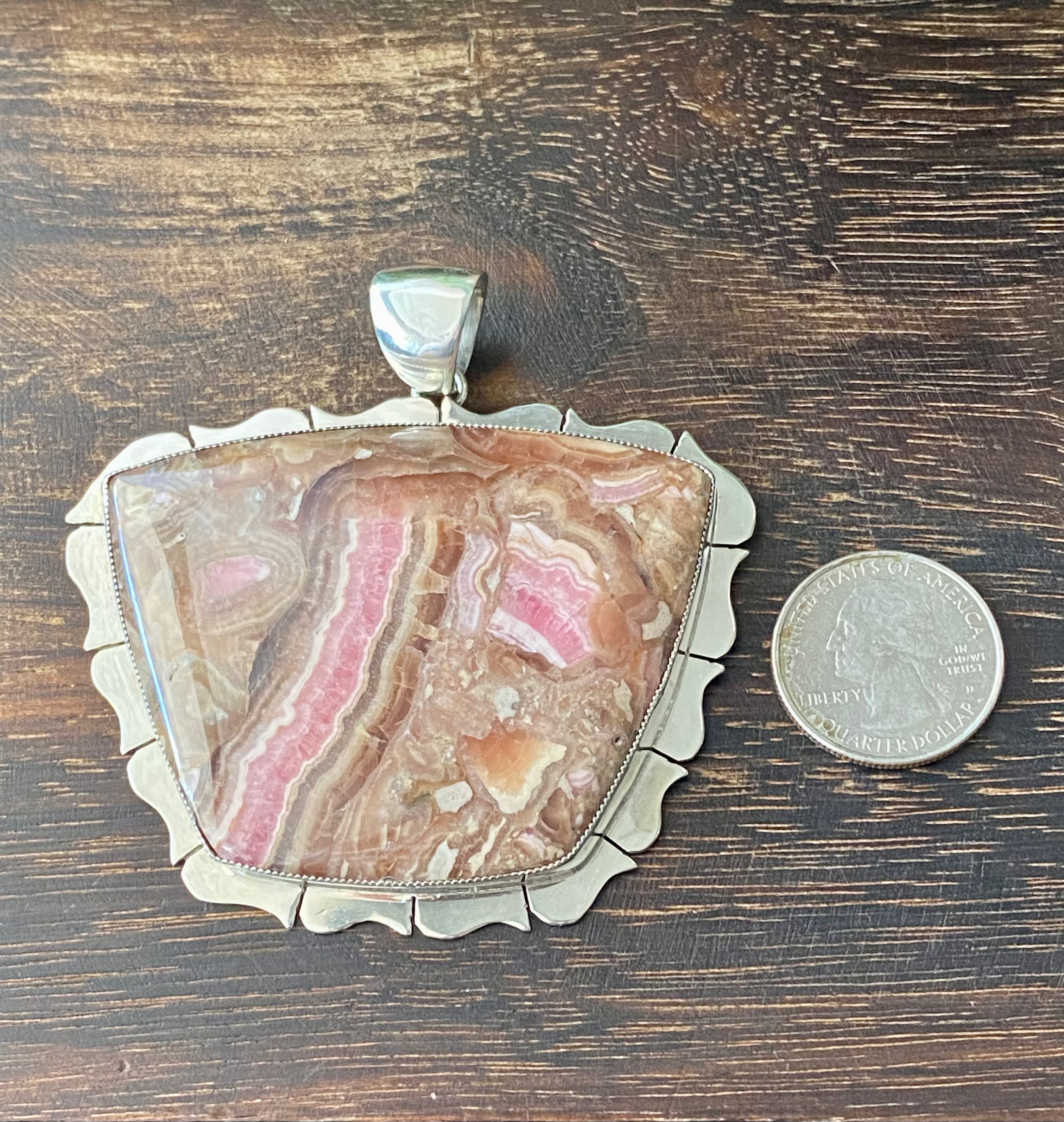 Larry Kay Rhodochrosite & Sterling Silver Pendant