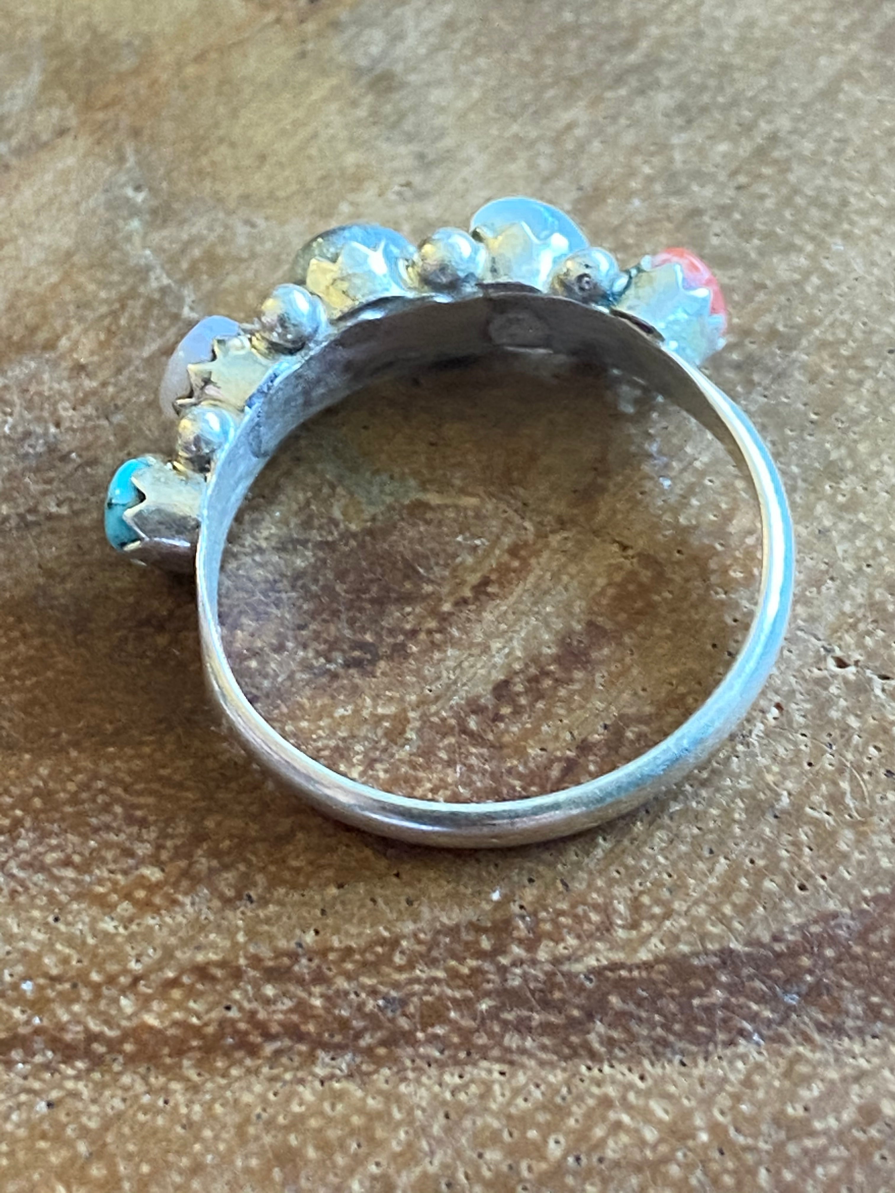 Zuni Multi Stone & Sterling Silver Ring Size 6.5