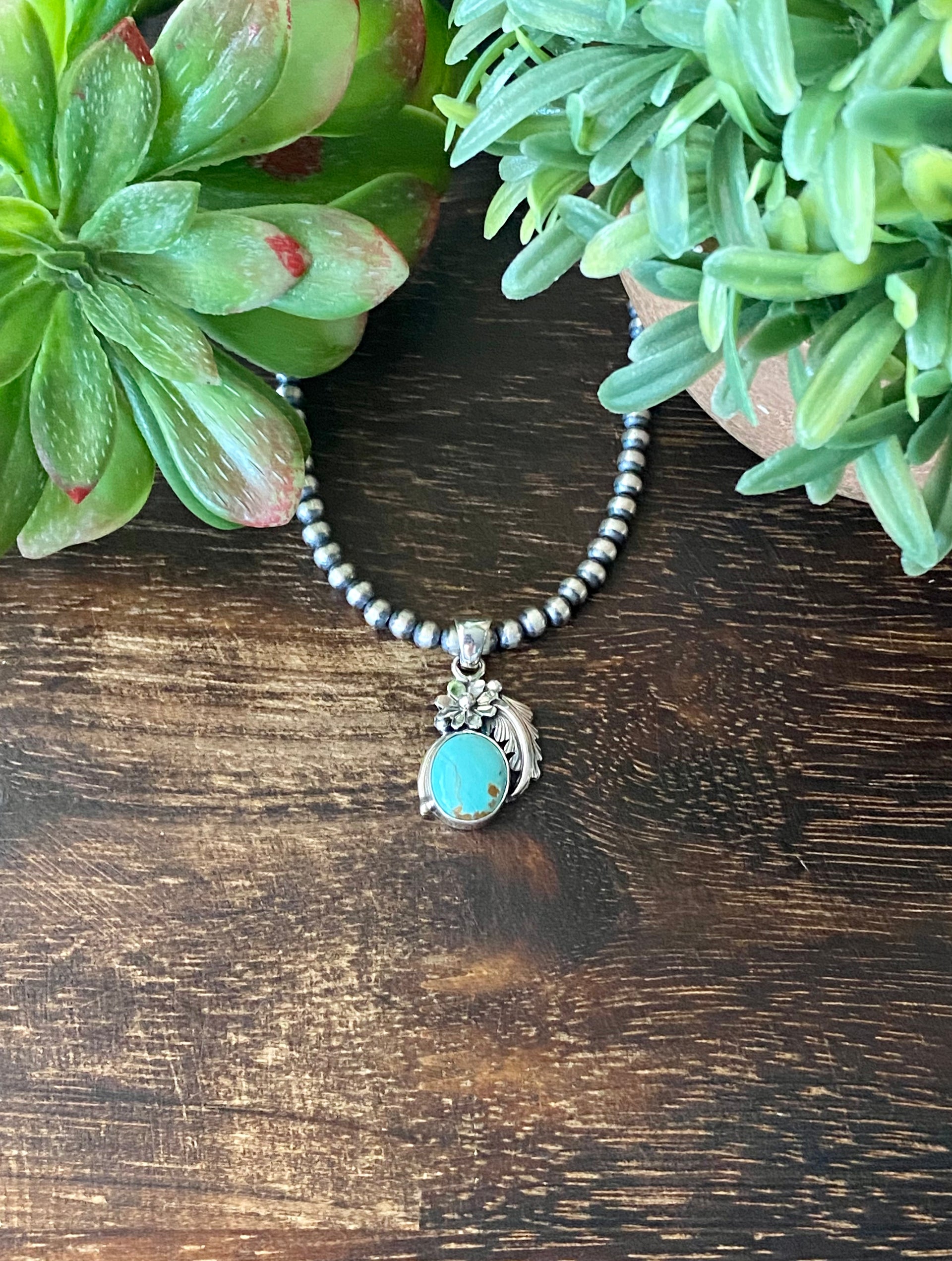 Navajo Made Kingman Turquoise & Sterling Silver Pendant
