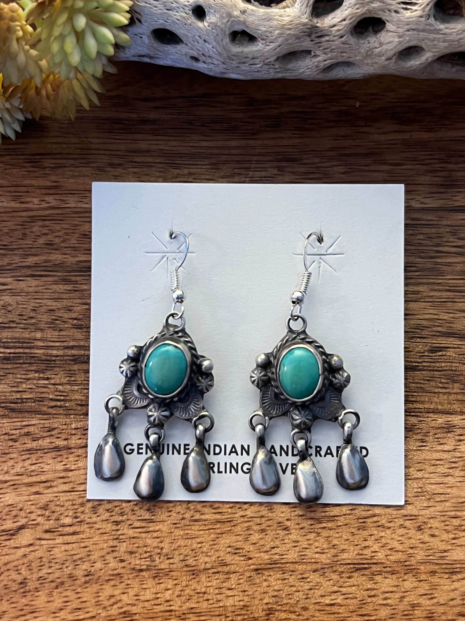 Betta Lee Kingman Turquoise & Sterling Silver Dangle Earrings