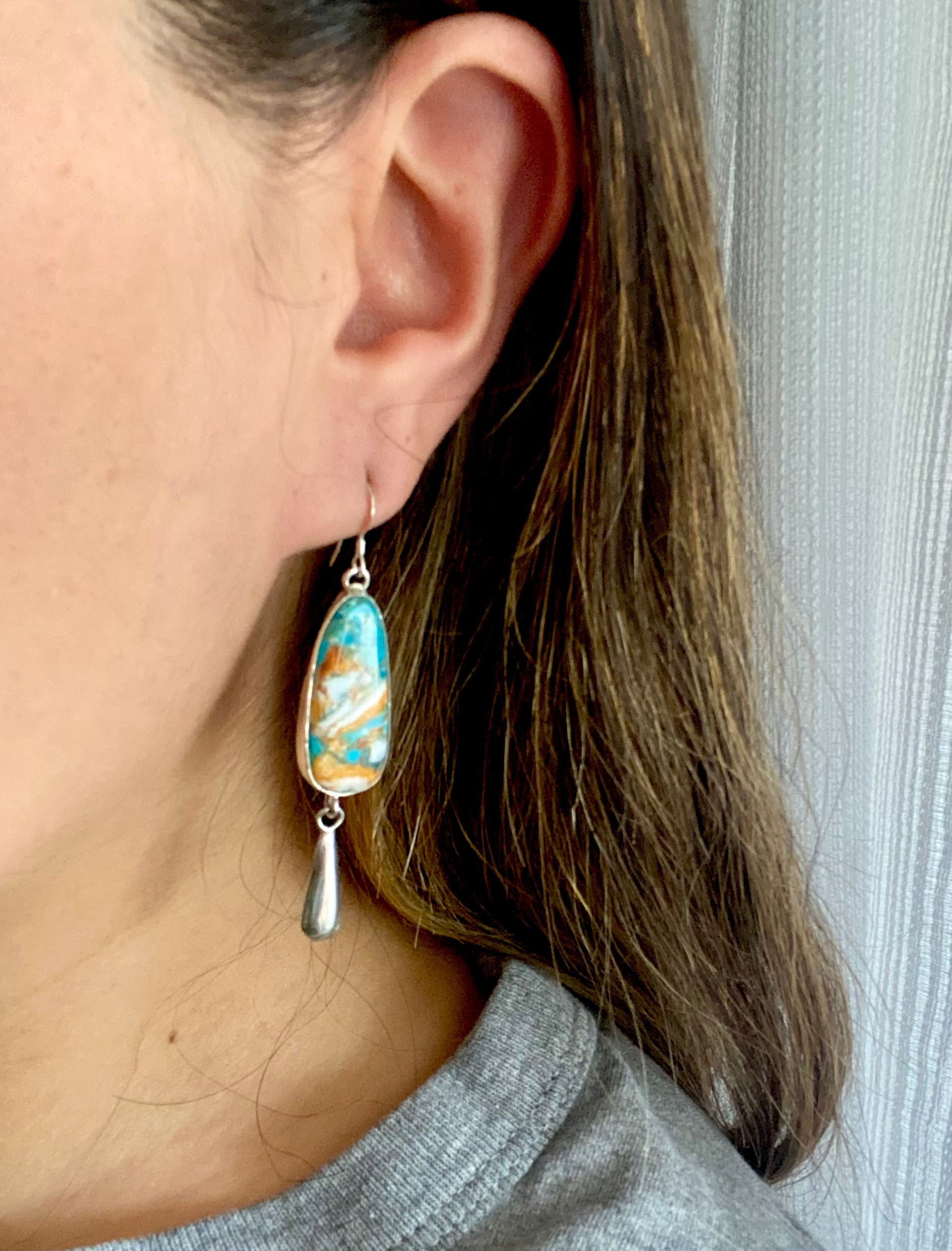 Navajo Made Mohave Turquoise & Sterling Silver Dangle Earrings