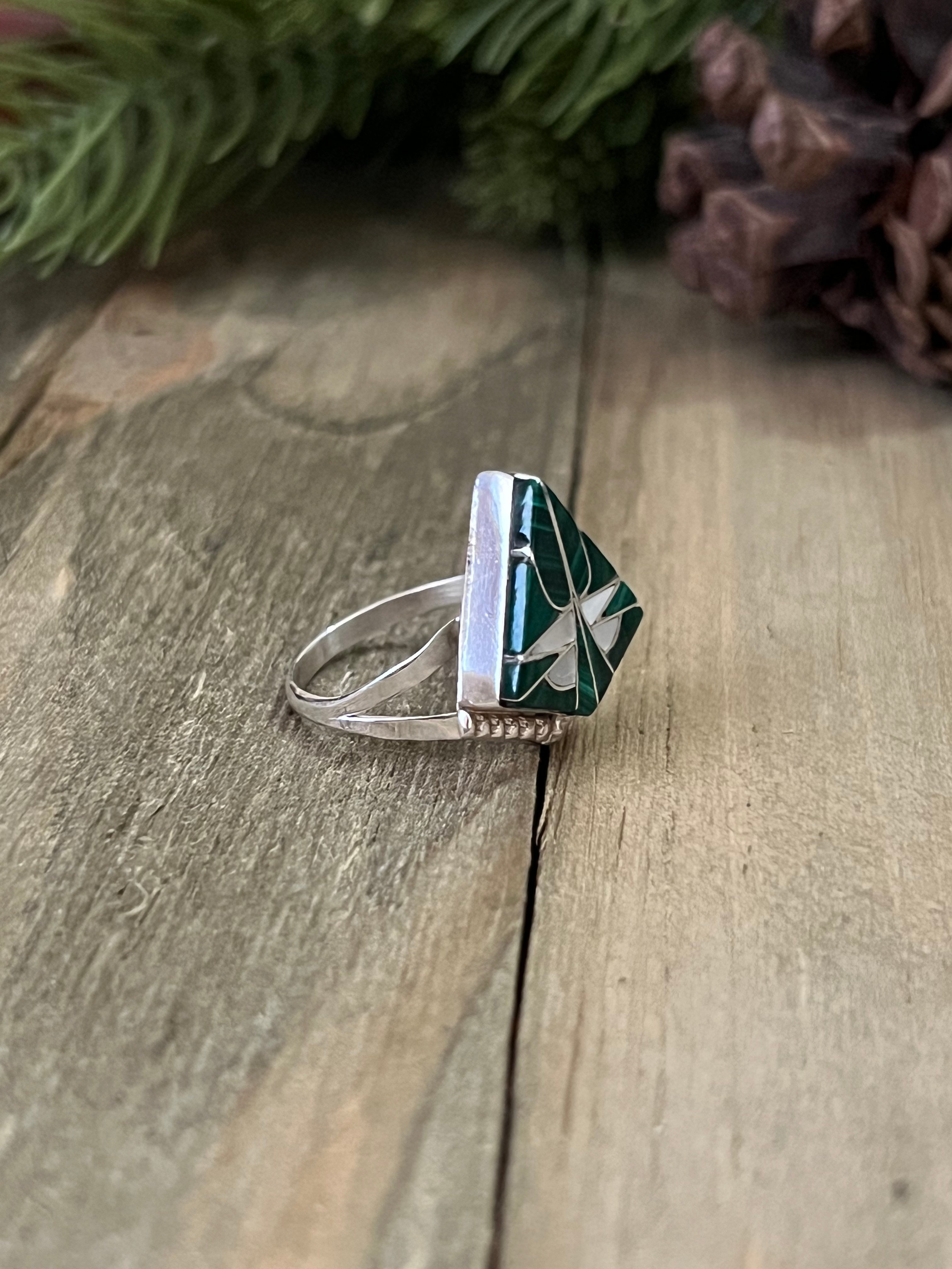 Zuni Made Multi Stone & Sterling Silver Inlay Ring