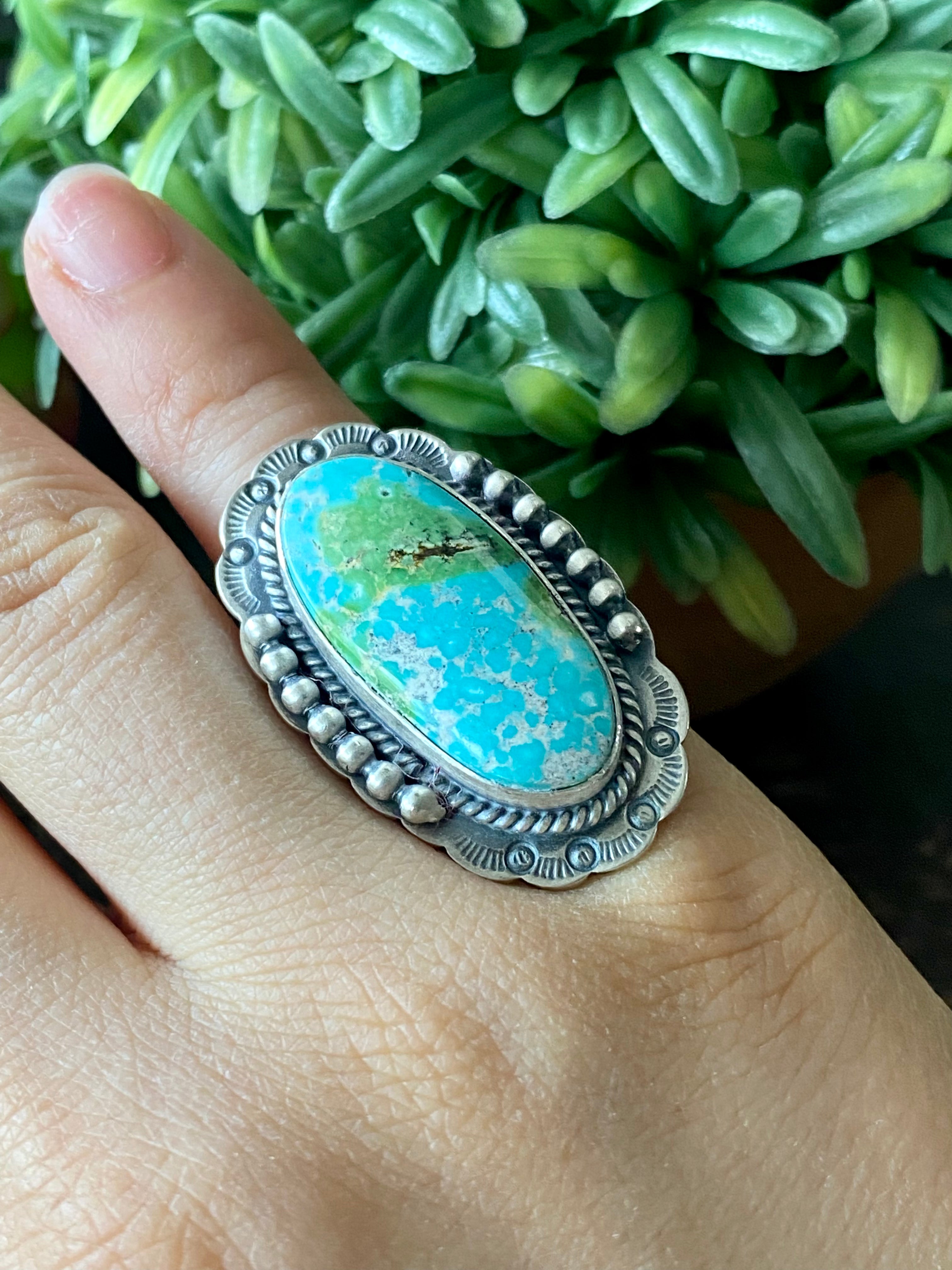 Greg Perry Sonoran Gold Turquoise & Sterling Silver Ring Size 6.25