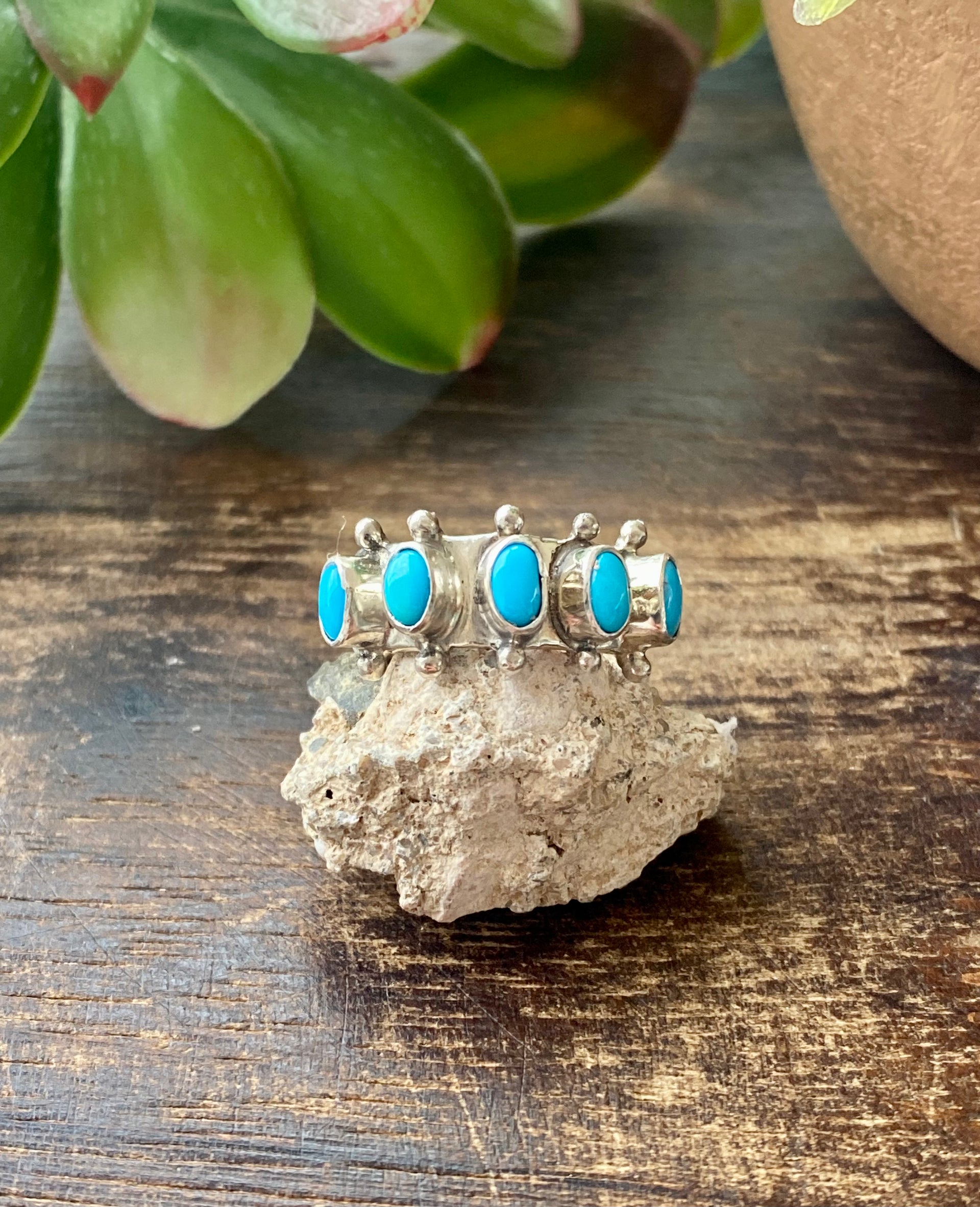 Tom Lewis Kingman Turquoise & Sterling Silver Ring Size 5.5