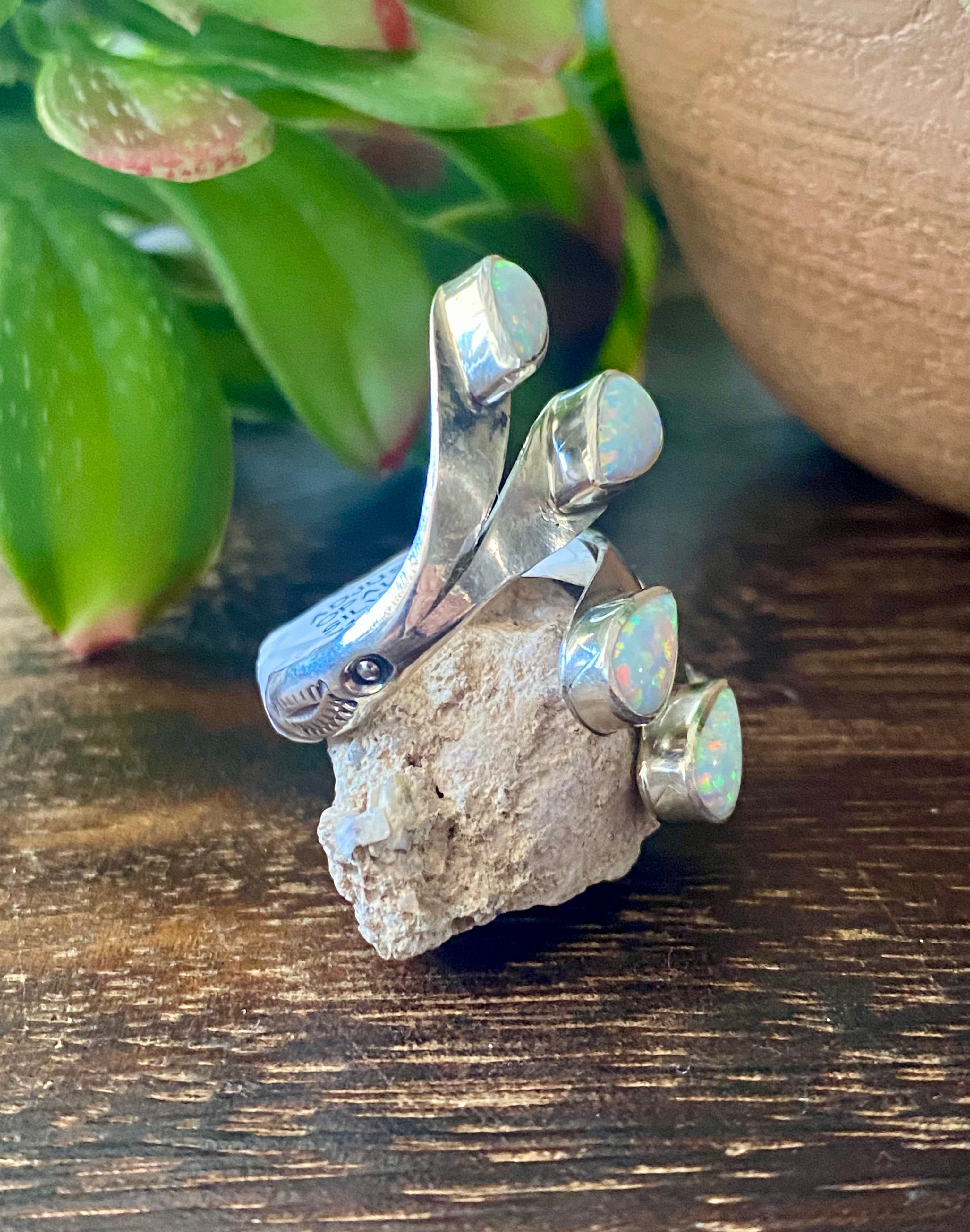 Mark Barney White Opal & Sterling Silver Adjustable Rings