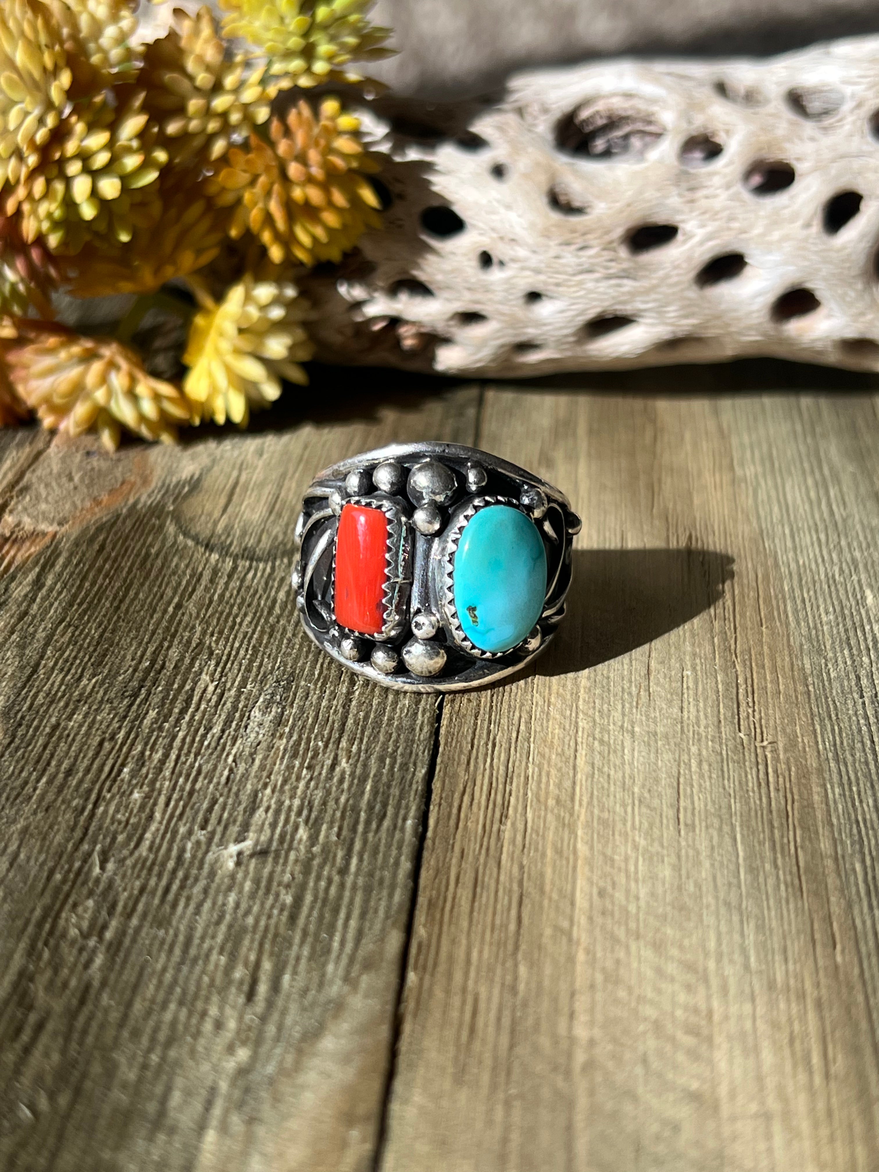 Navajo Made Mutli Stone & Sterling Silver Ring Size 13.25