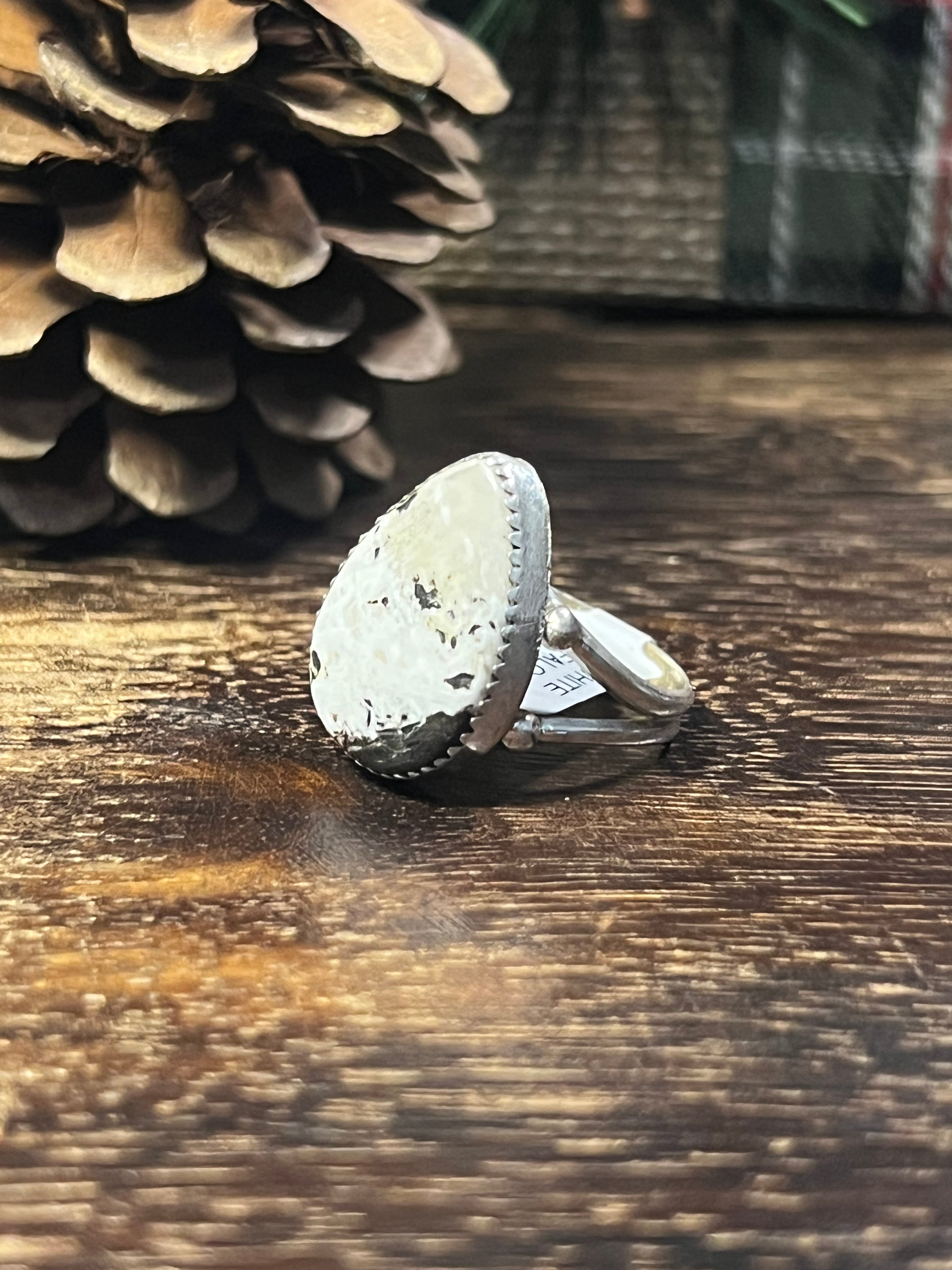 Augustine Largo White Buffalo & Sterling Silver Ring Size 9.5