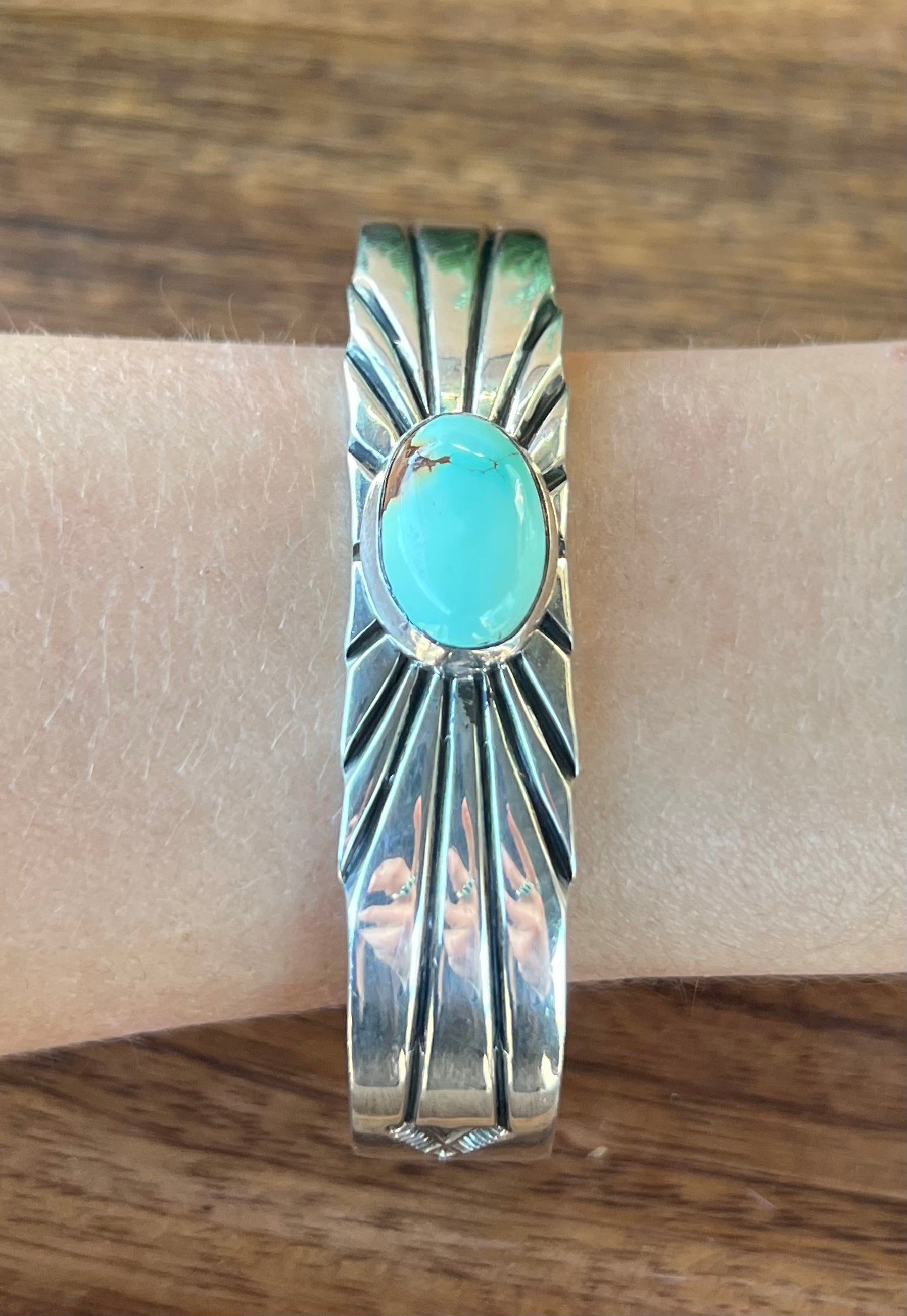 Navajo Natural Royston Turquoise & Sterling Silver Cuff Bracelet