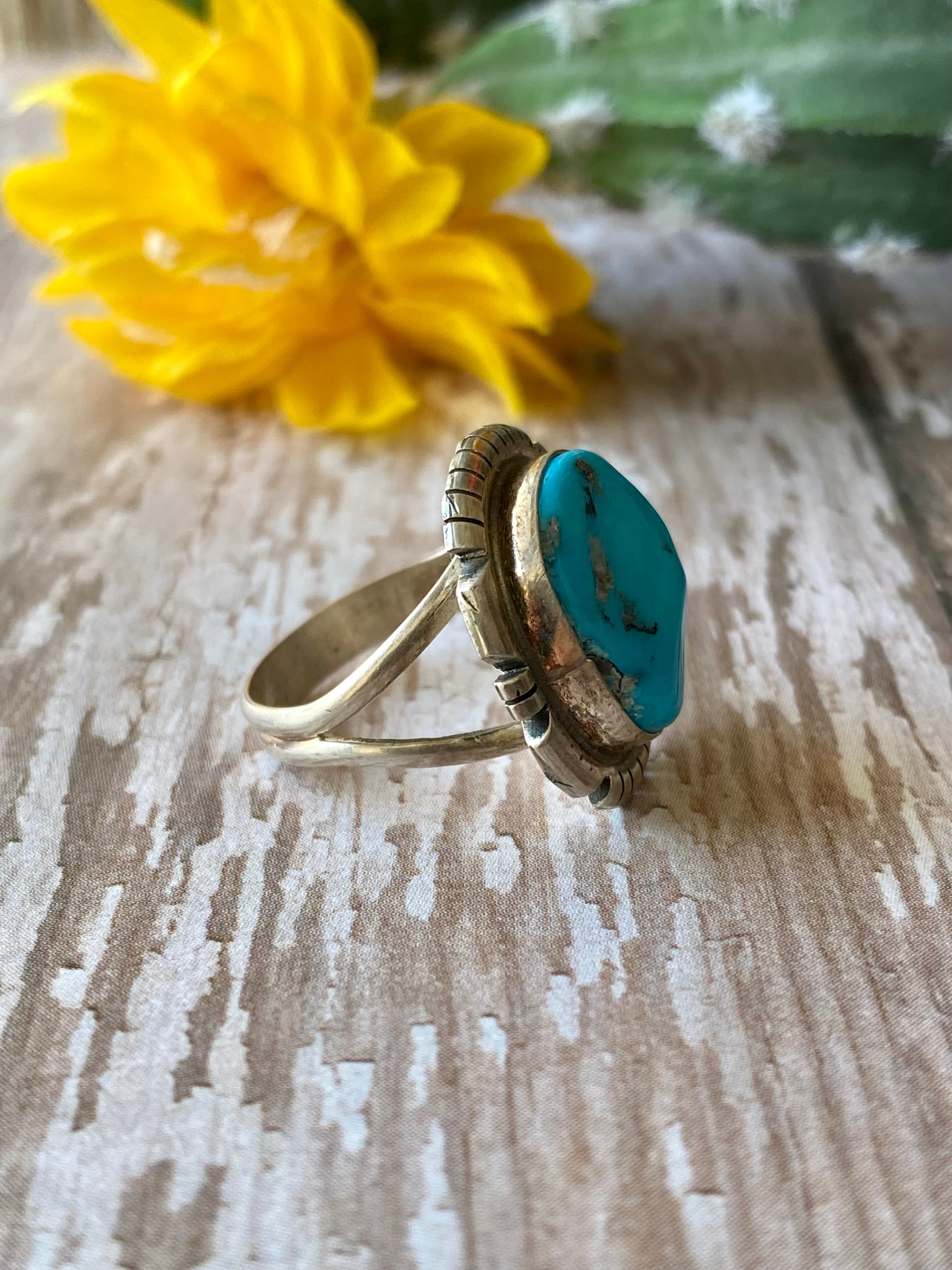 Eli Skeets Sleeping Beauty Turquoise & Sterling Silver Ring Size 4.75