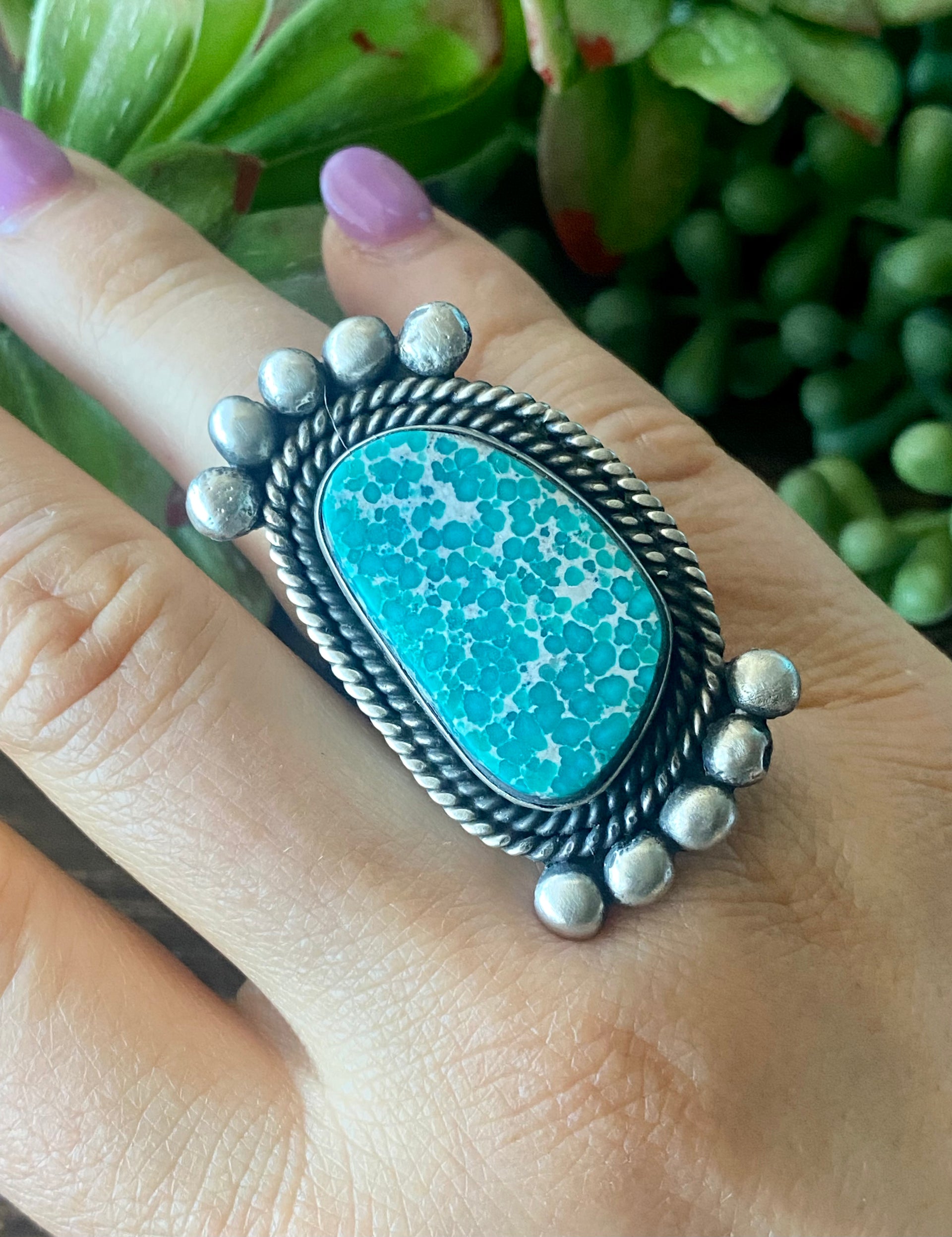 Alex Sanchez High Grade White Water Turquoise & Sterling Silver Adjustable Ring Size 7.5