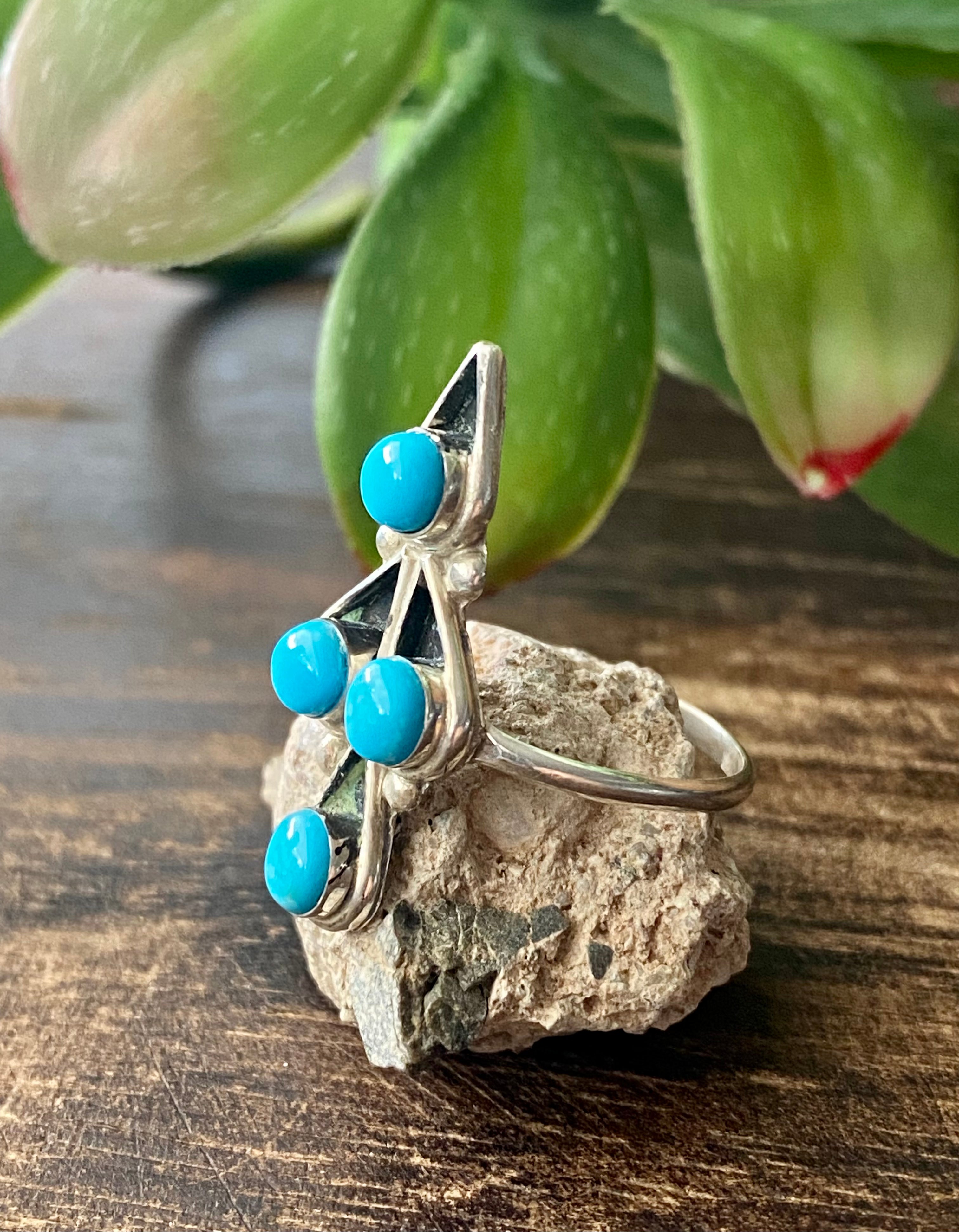 Navajo Made Sleeping Beauty Turquoise & Sterling Silver Ring Size 6.75